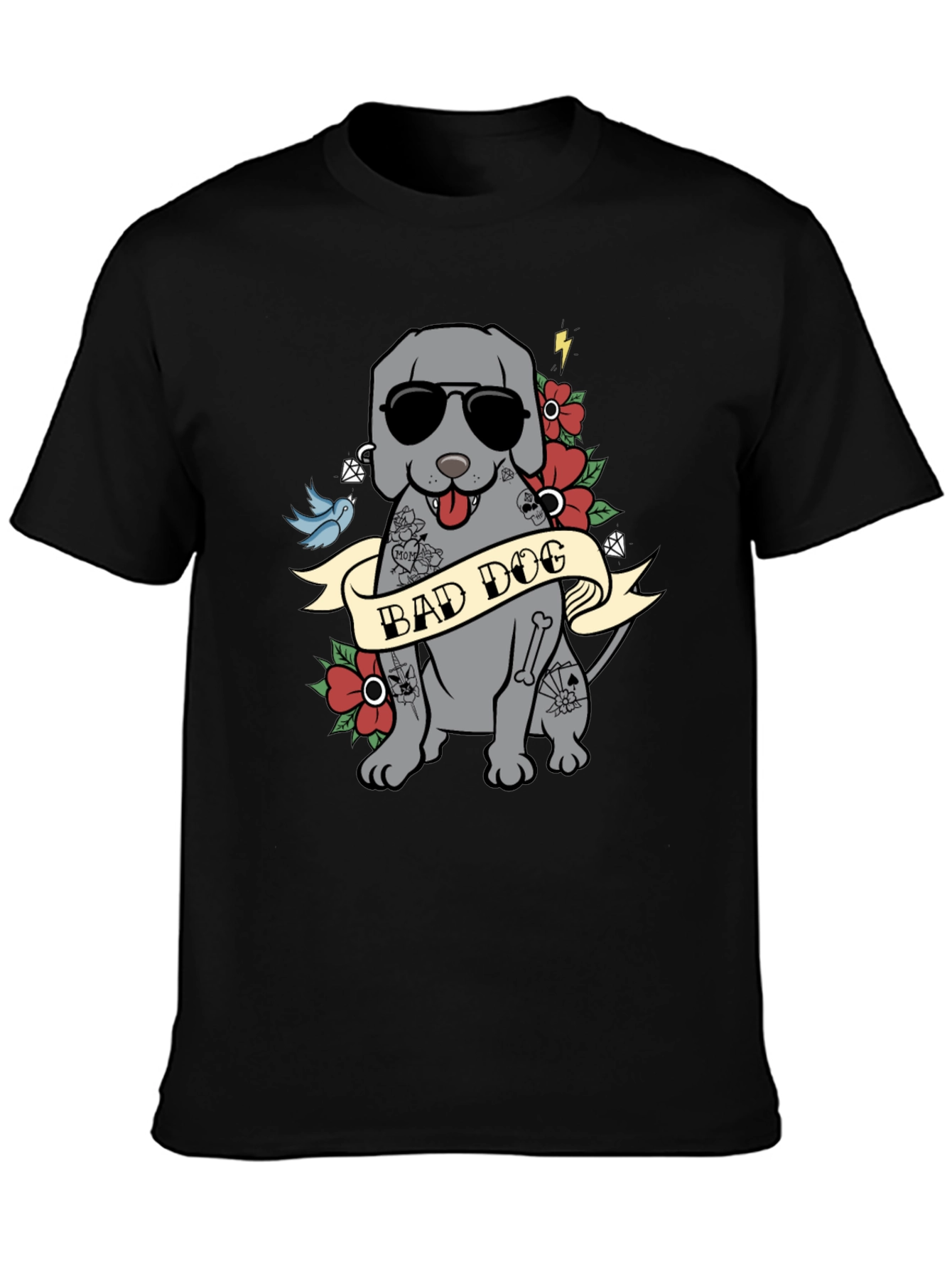Bad Dog Tattoo Style T-Shirt - Men's Graphic Tee - 3