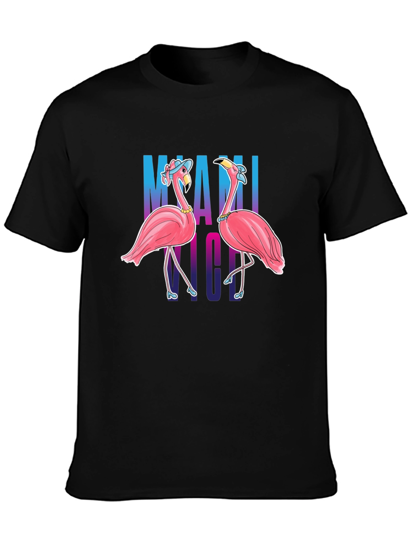 Black Miami Nights Flamingo T-Shirt view 3