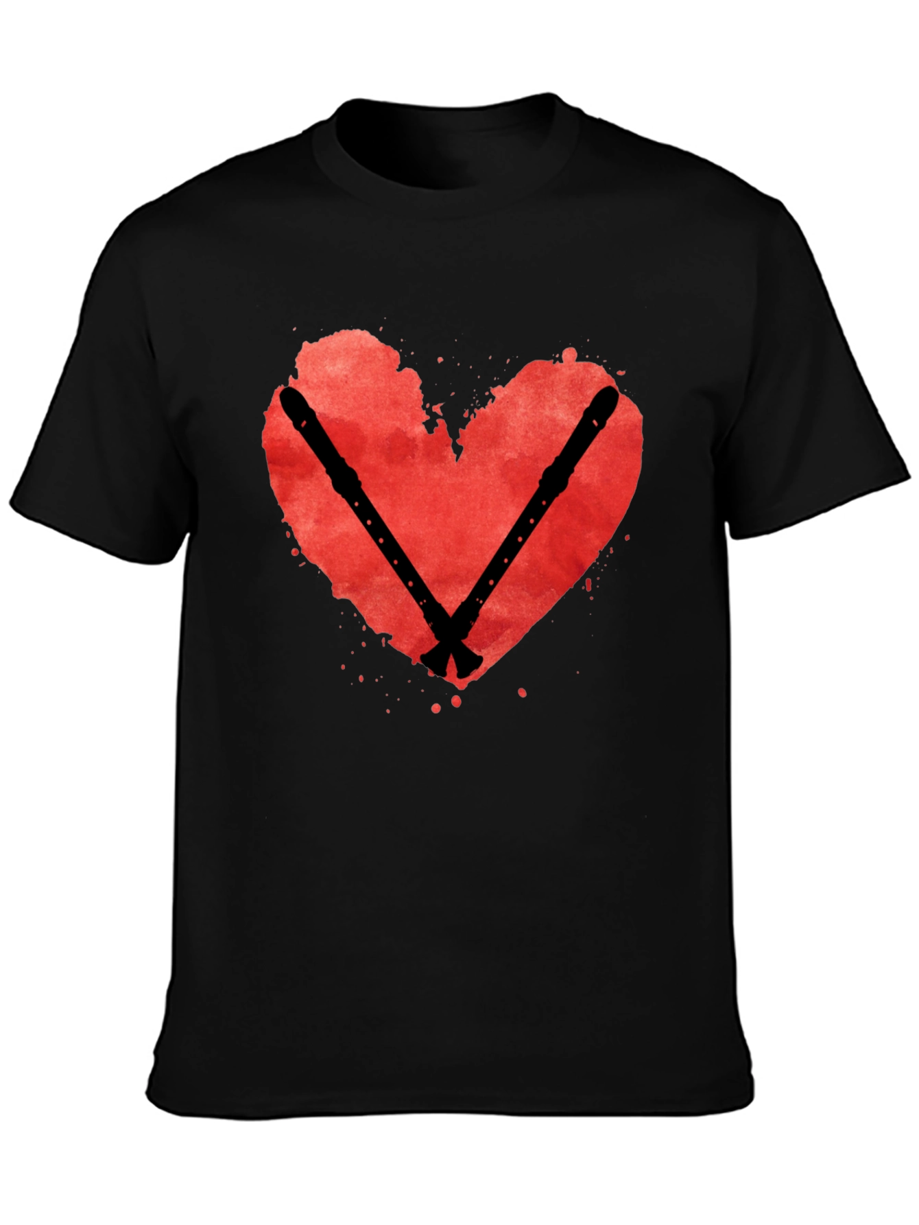 Black Heart & Flute T-Shirt: Music Lover Tee view 3