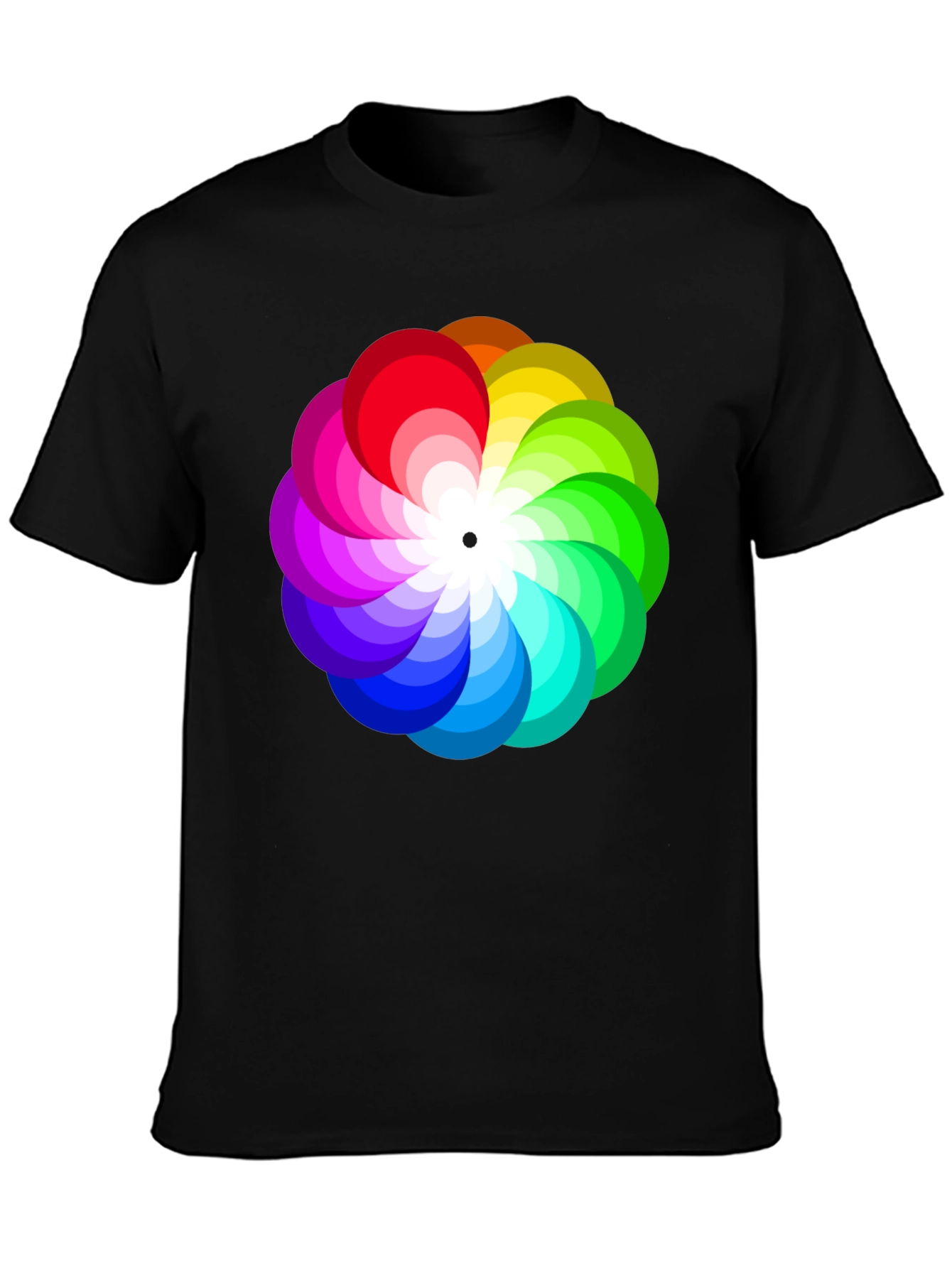 Black Vibrant Rainbow Flower Graphic Black T-Shirt view 3