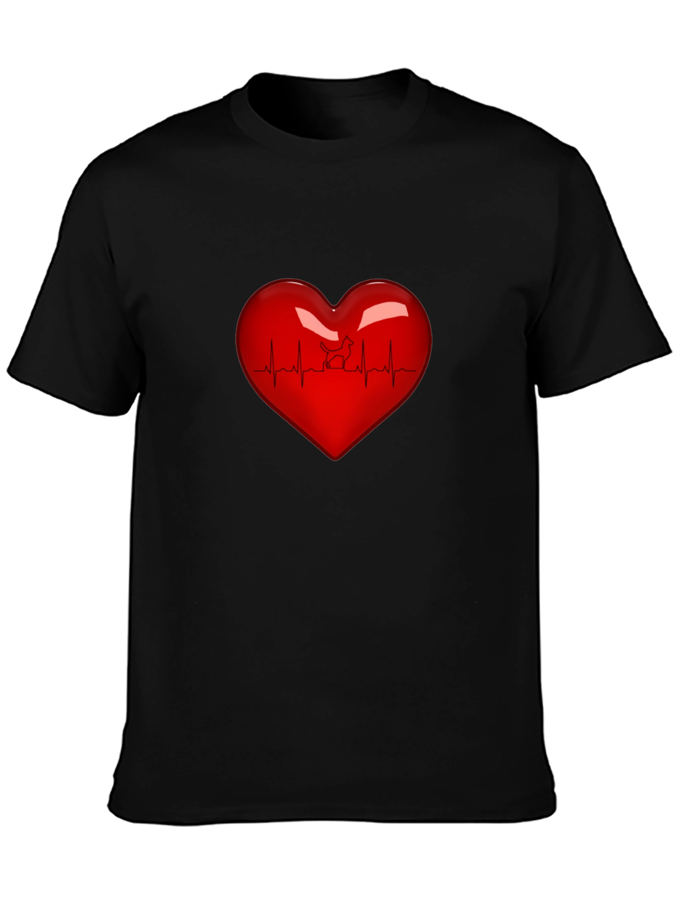 Black Heartbeat Dog Lover T-Shirt - Black view 3