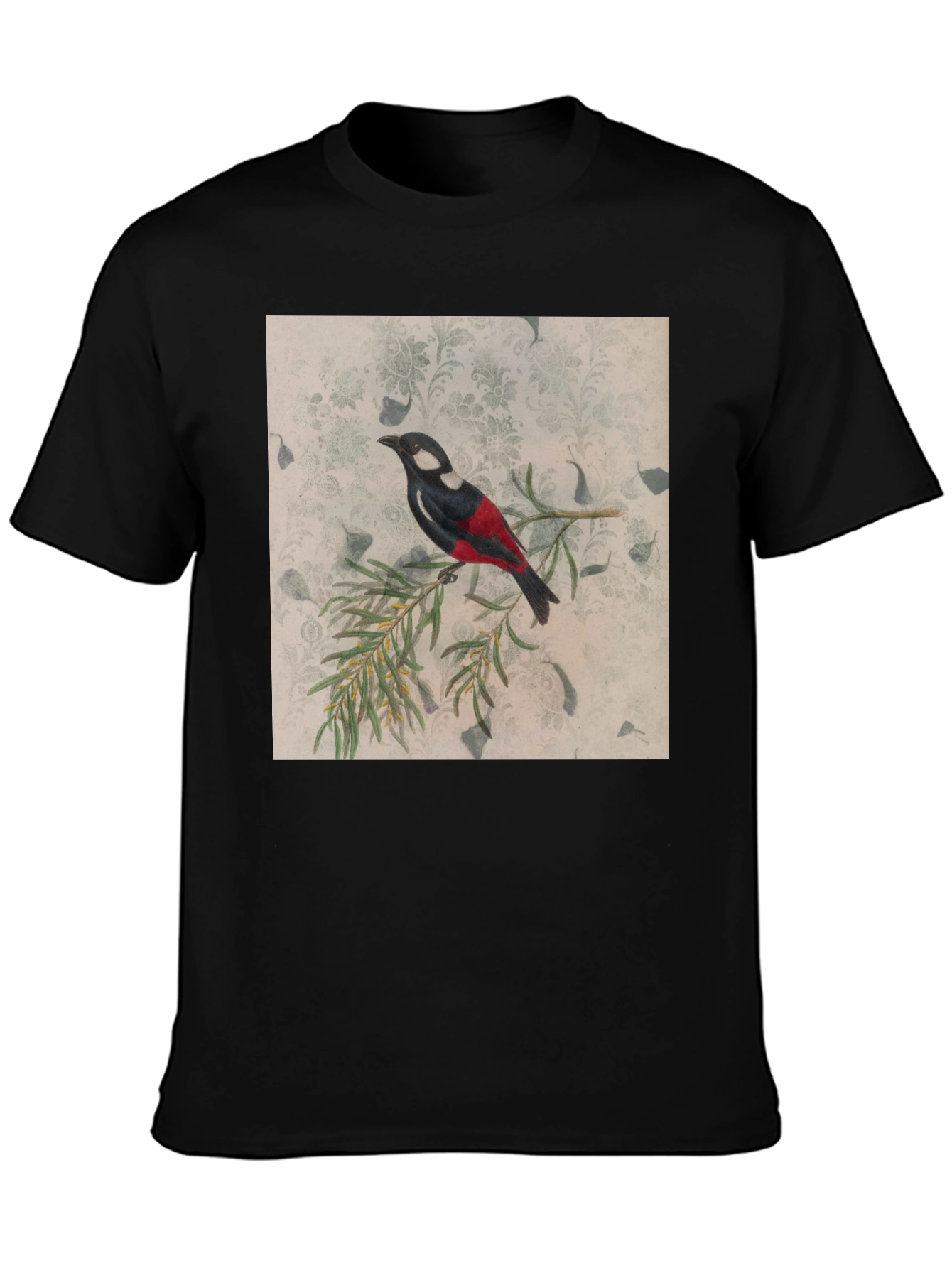 Black Vintage Bird Print Black T-Shirt view 3
