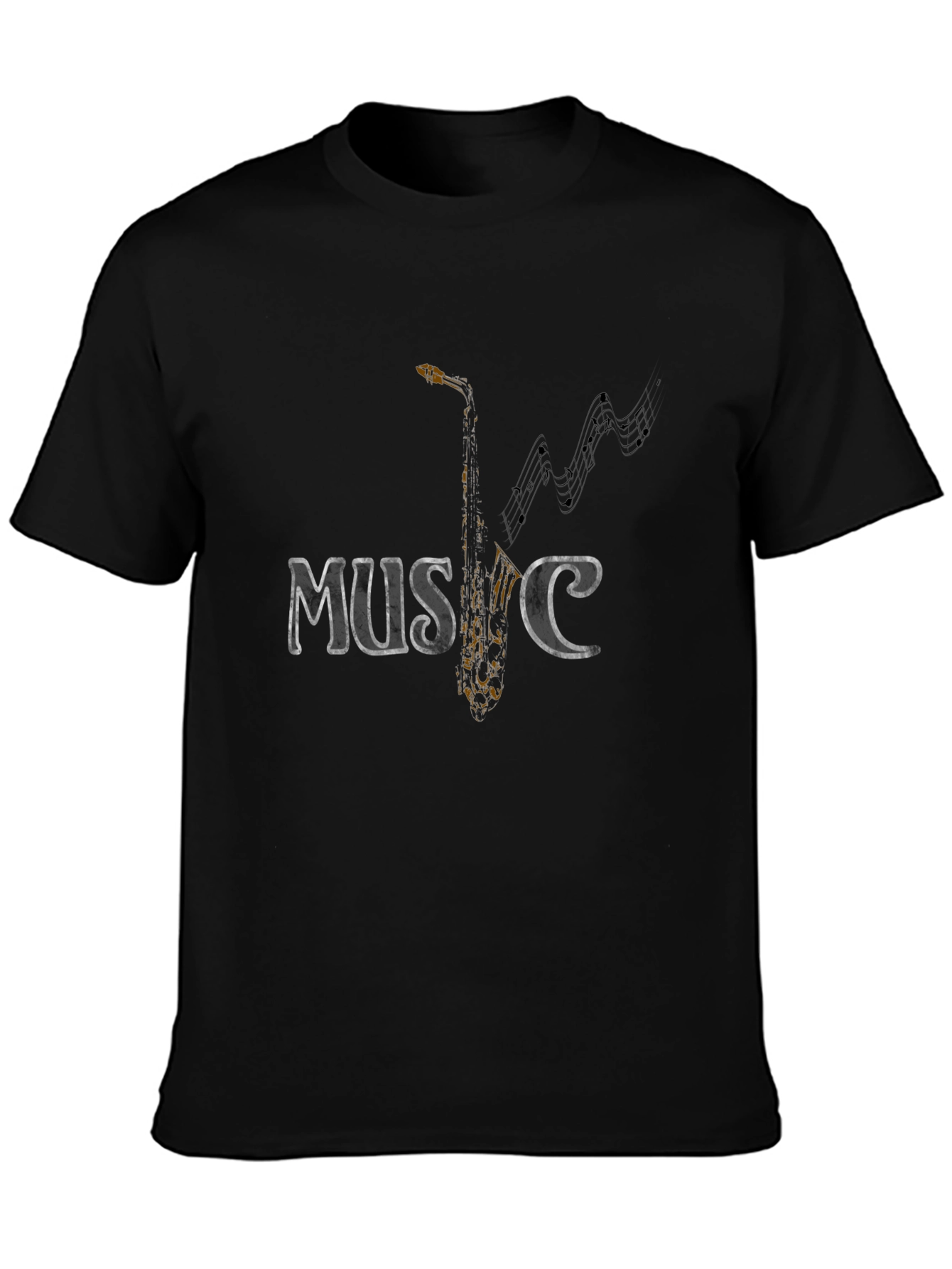 Black Music Saxophone Graphic Tee - Stylish Black T-Shirt view 3