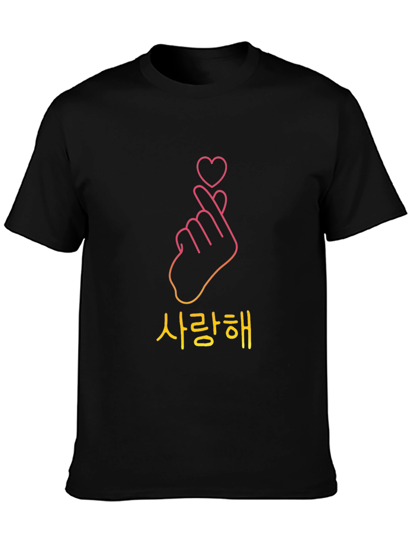 Black Korean Finger Heart Black T-Shirt  view 3