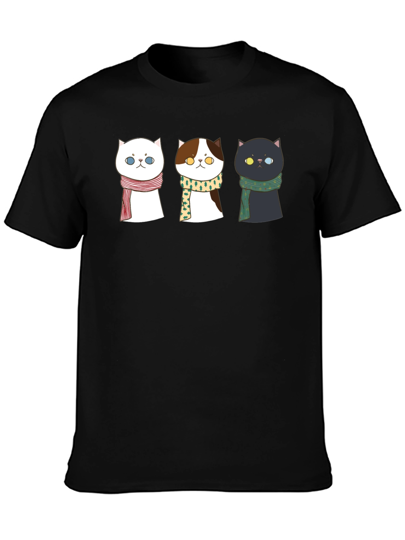 Black Cute Cat T-Shirt with Scarves view 3