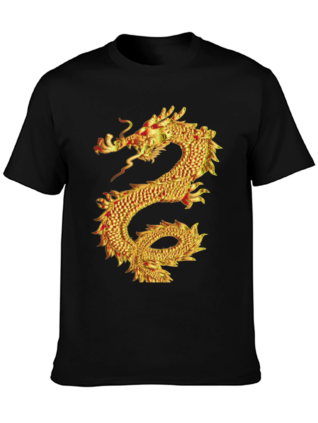 Black Golden Dragon Graphic Print Black T-Shirt view 3