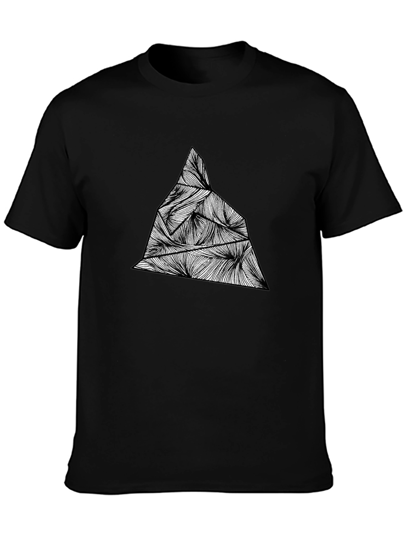 Black Geometric Mountain Tee - Abstract Peak Design view 3