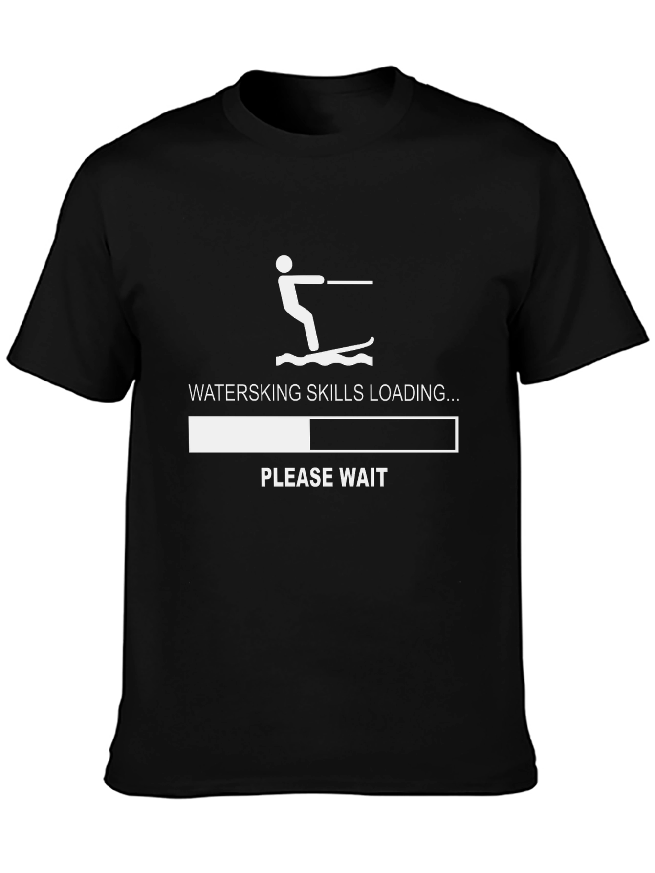 Black Waterskiing Skills Loading T-Shirt - Funny Summer Tee view 3