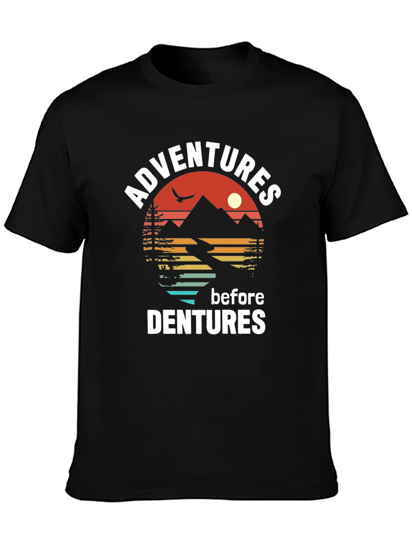 Black Adventure Before Dentures Graphic Tee - Black Cotton T-Shirt view 3