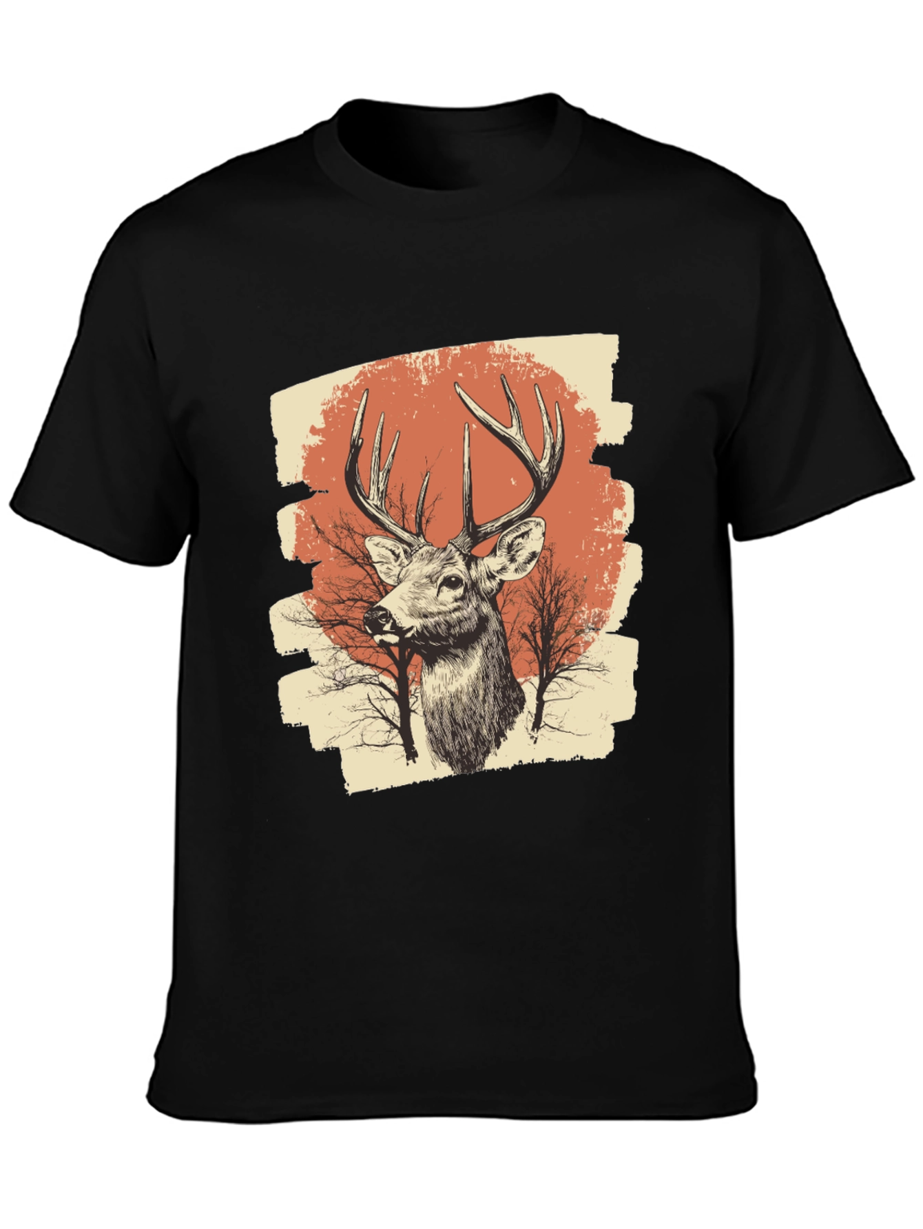 Black Deer Graphic Print Black T-Shirt view 3