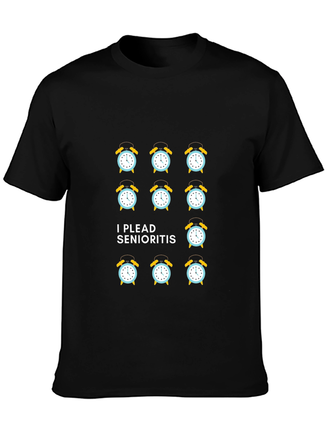 Black I Plead Senioritis Clock T-Shirt view 3