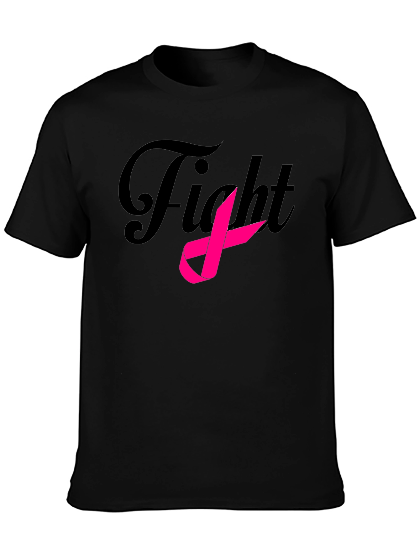 Black Fight Breast Cancer Ribbon Black T-Shirt view 3