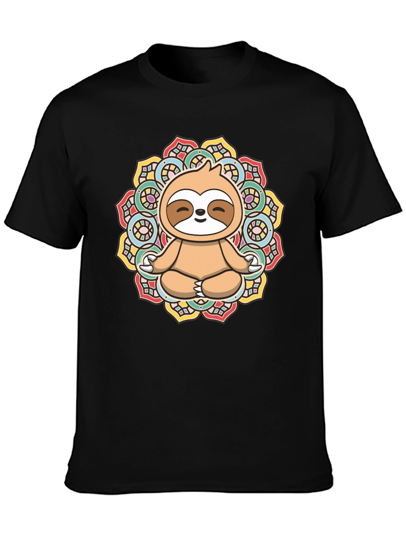 Black Meditating Sloth Mandala Graphic Tee view 3