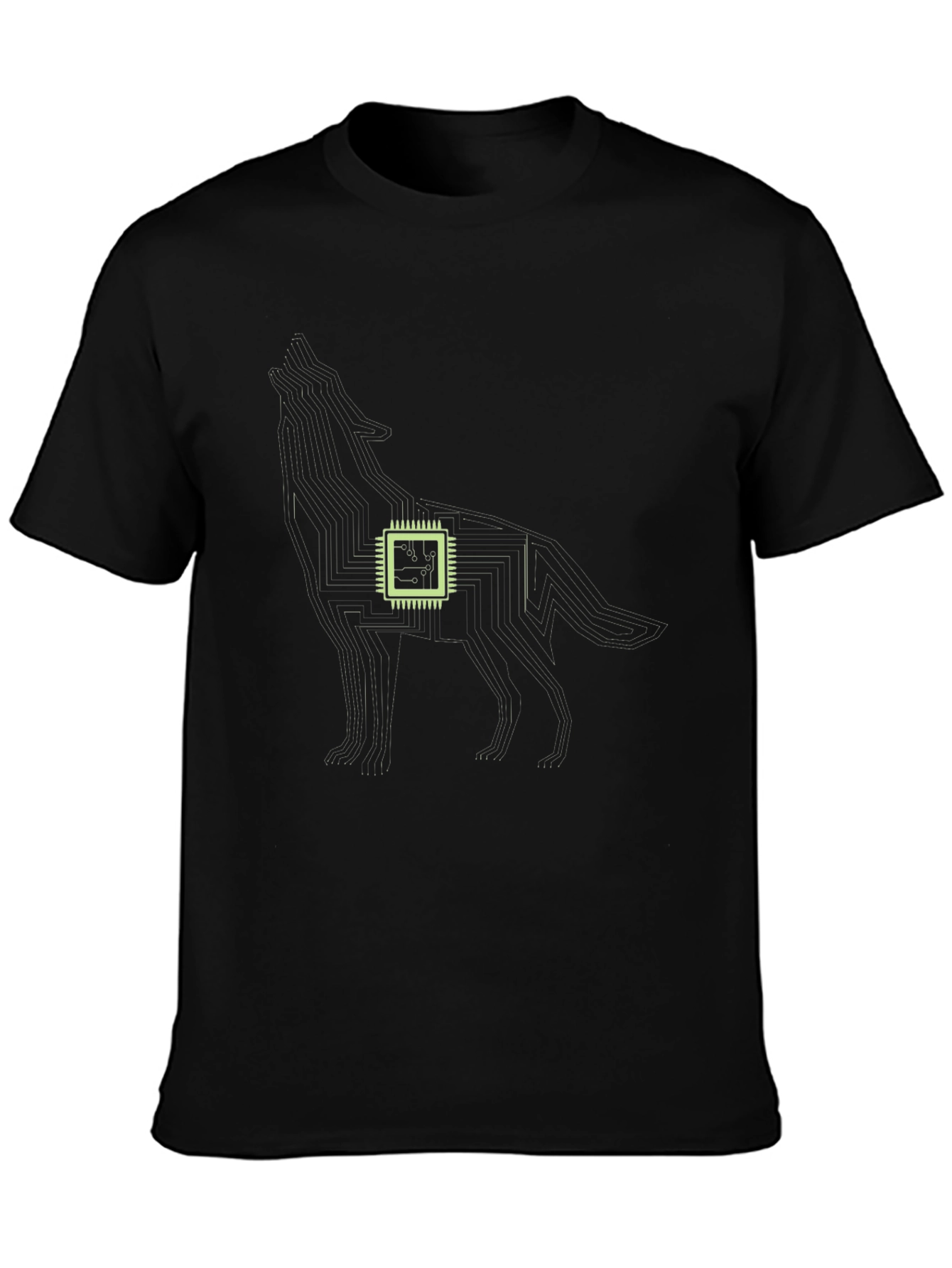 Black Tech Wolf Graphic Tee - Circuit Board Style view 3