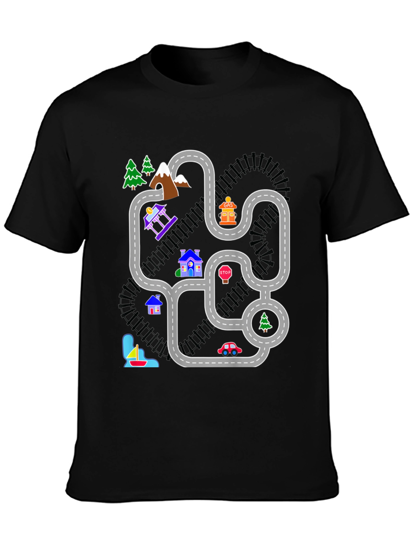 Black Playful Road Map Graphic Tee view 3