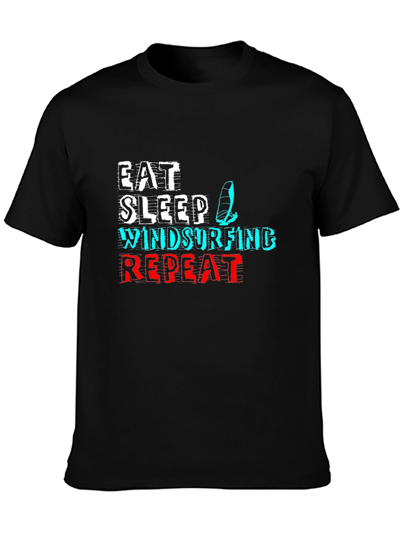 Black Eat Sleep Windsurfing Repeat T-Shirt view 3