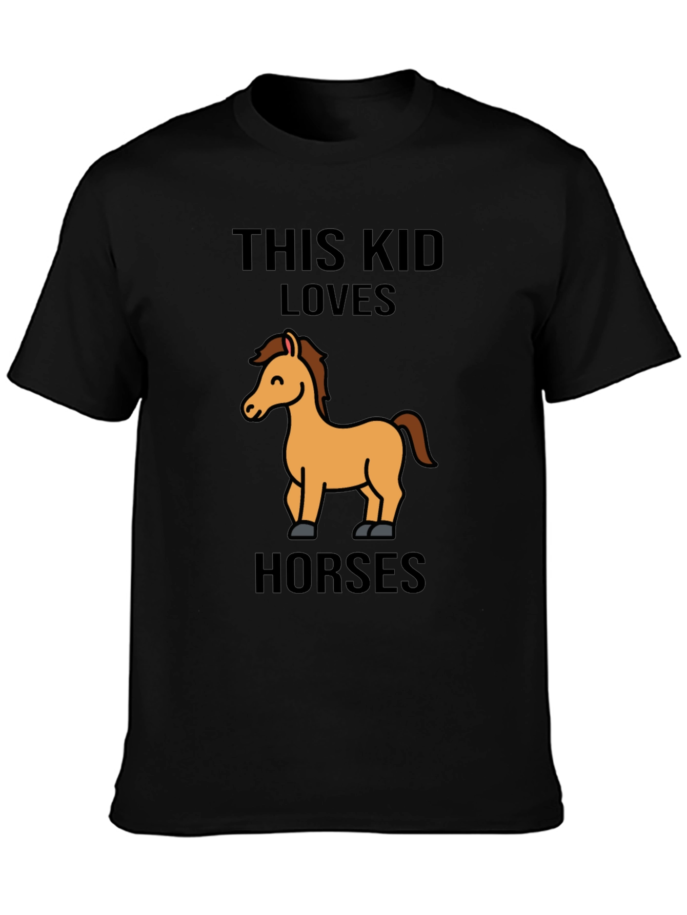 Black Cute Horse Lover Kids Black T-Shirt view 3