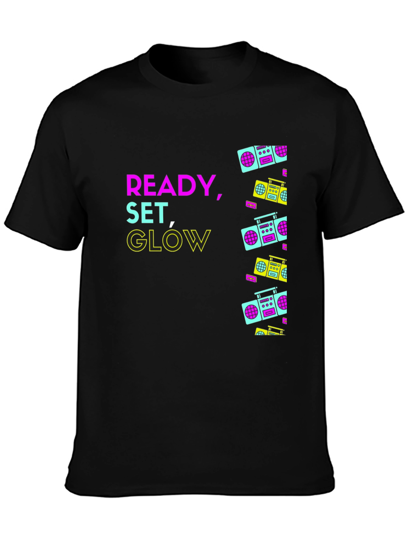 Black Retro Boombox Graphic T-Shirt - Ready, Set, Glow view 3