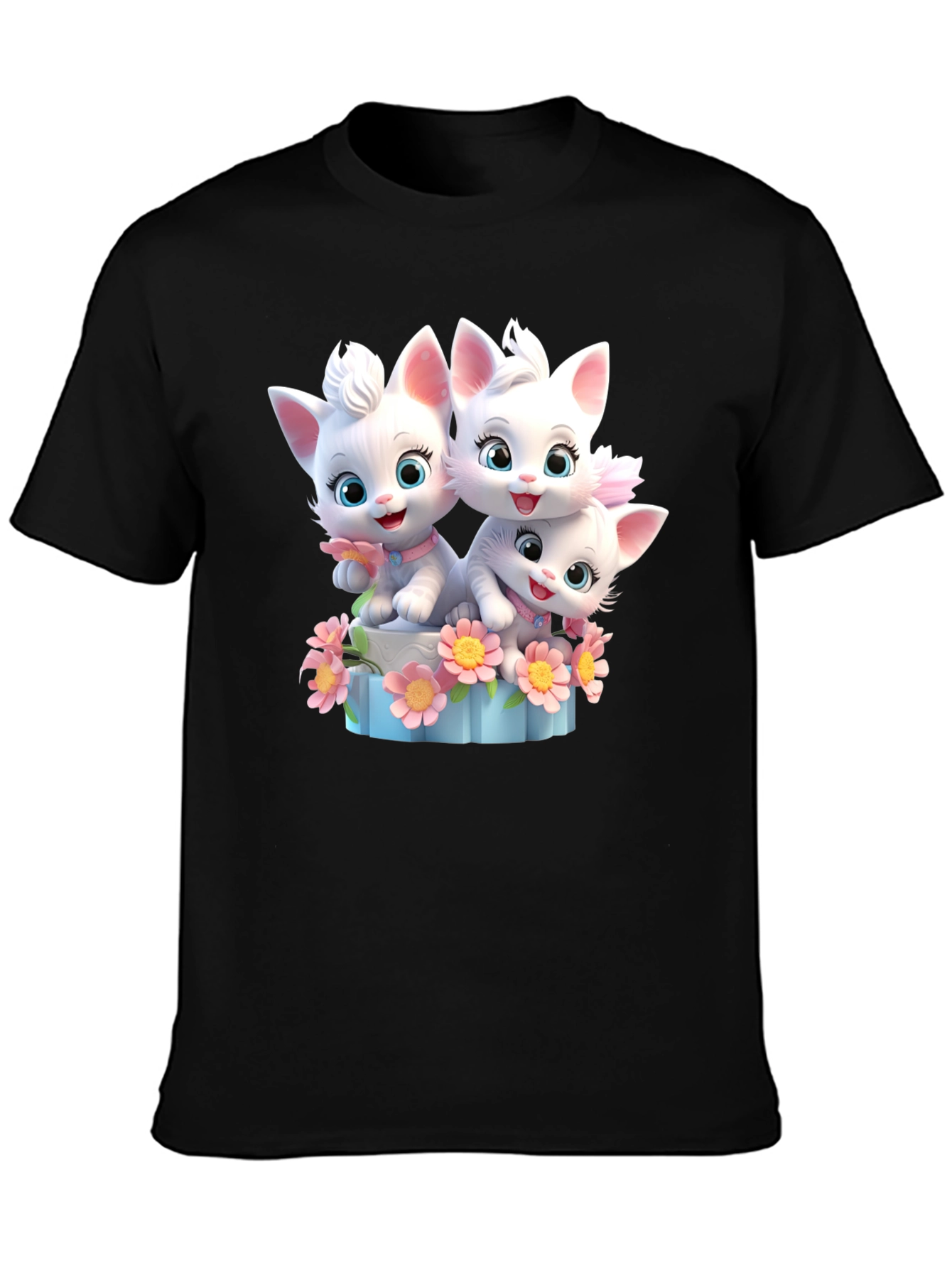 Black Cute Cats Black T-Shirt view 3