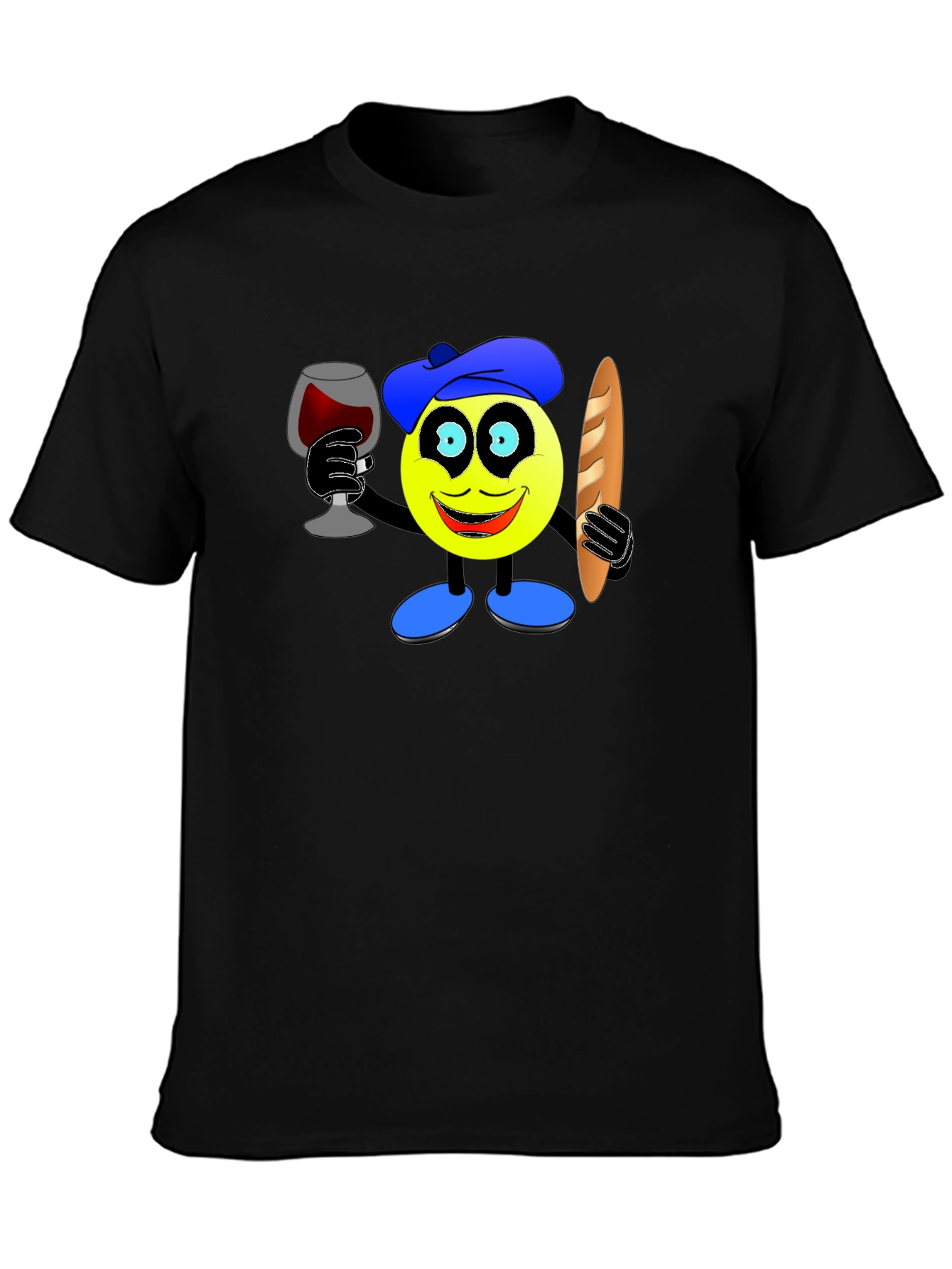 Black French Emoji T-Shirt - Wine & Baguette view 3