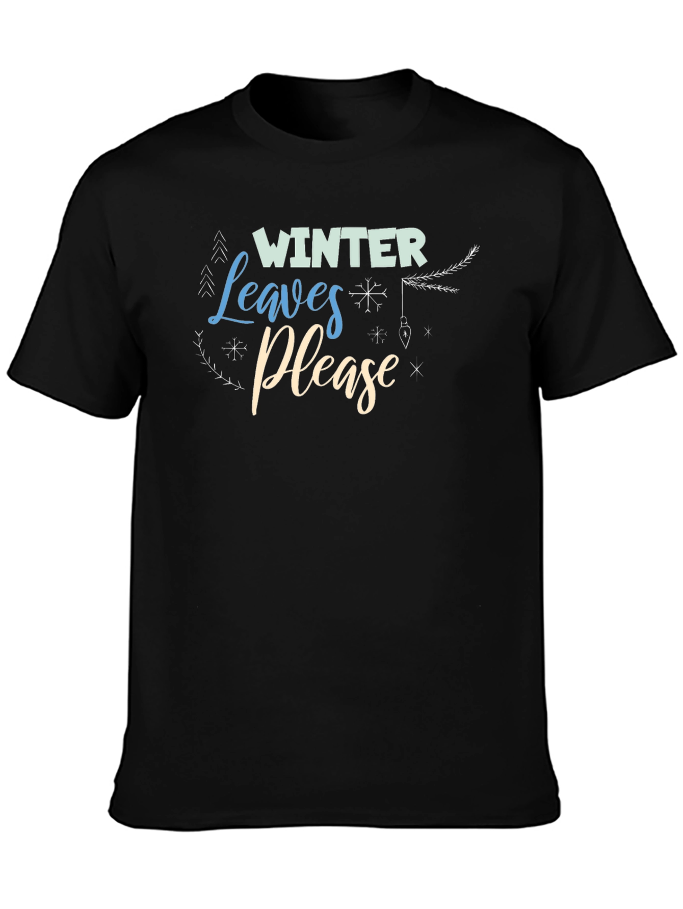 Black Winter Leaves Please Black Graphic Tee view 3