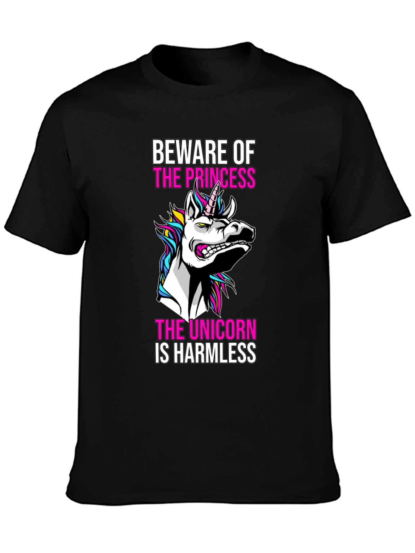 Black Beware the Princess, Unicorn T-Shirt view 3