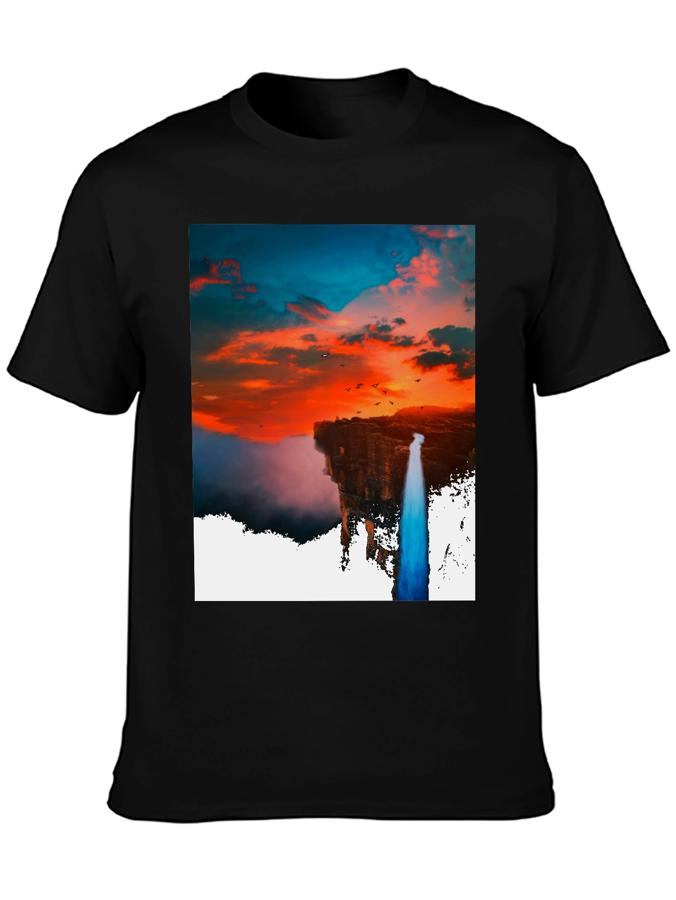 Black Sunset Waterfall Graphic Tee - Unique Design view 3