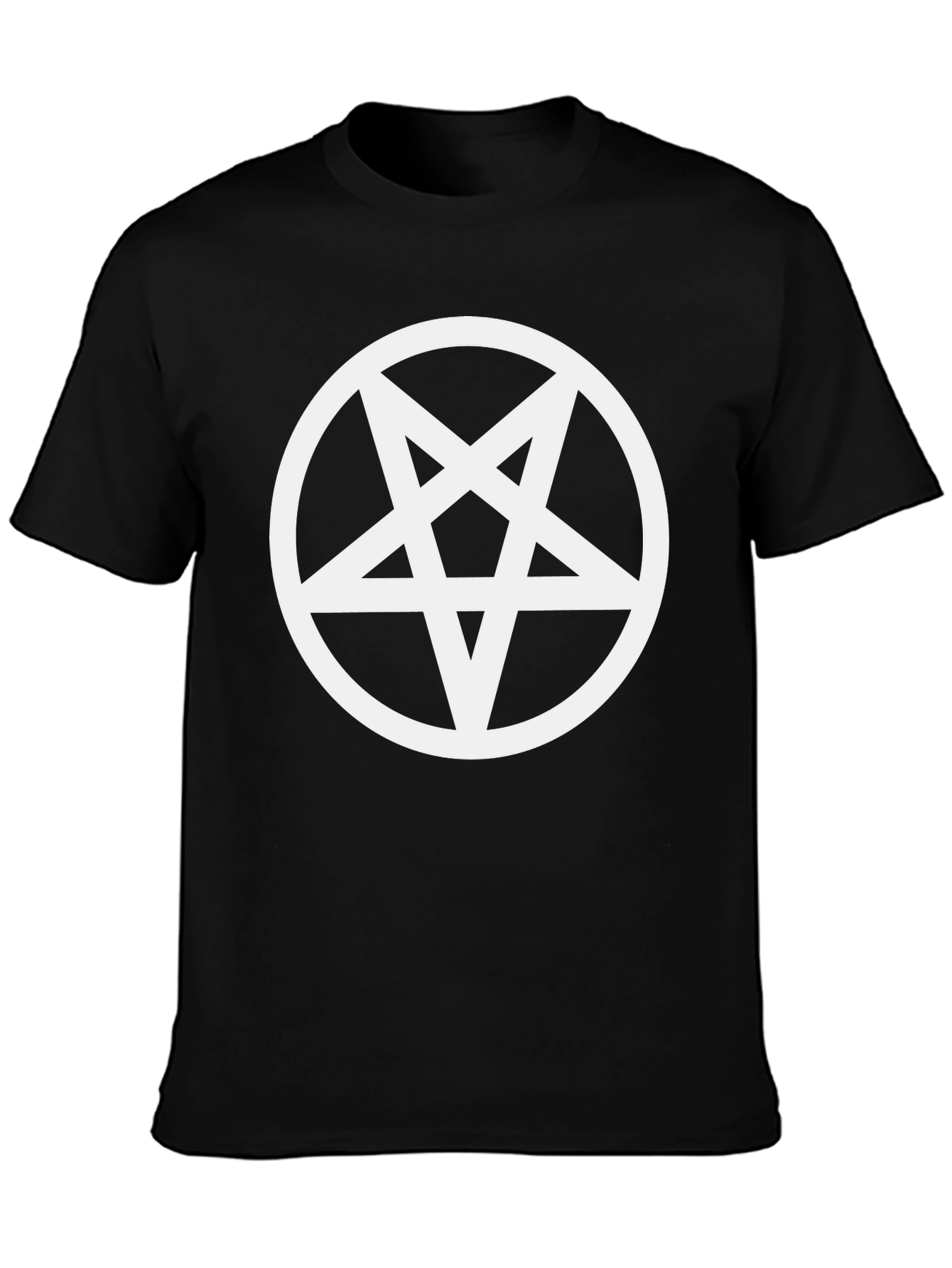 Black Black T-Shirt with White Pentagram Design view 3