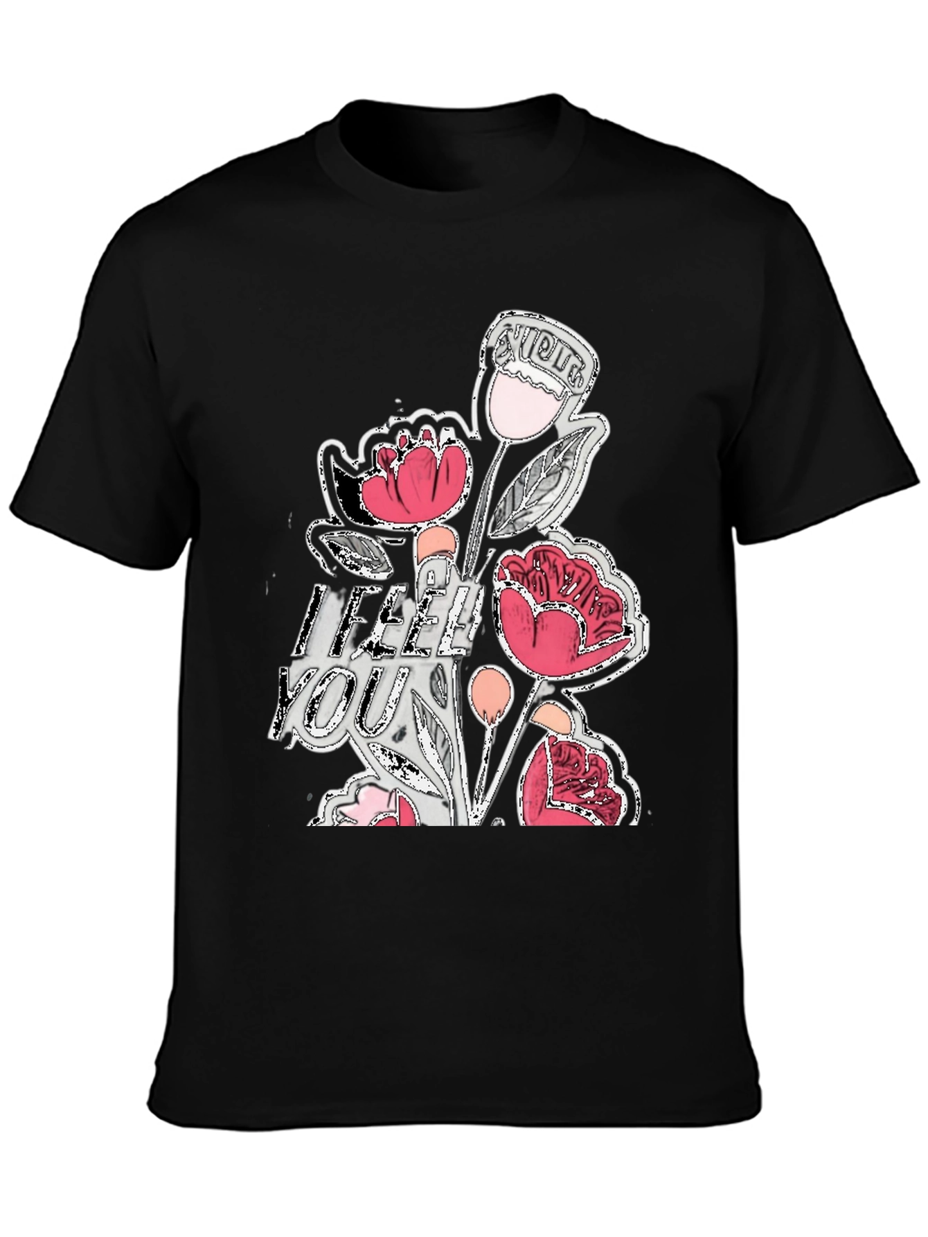 Black Floral Graphic Print Crew Neck Tee - Casual Style view 3