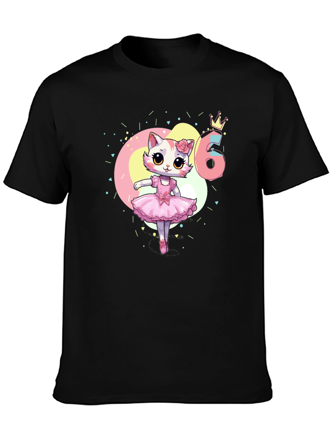 Black Cute Kitty Ballerina 6th Birthday T-Shirt view 3