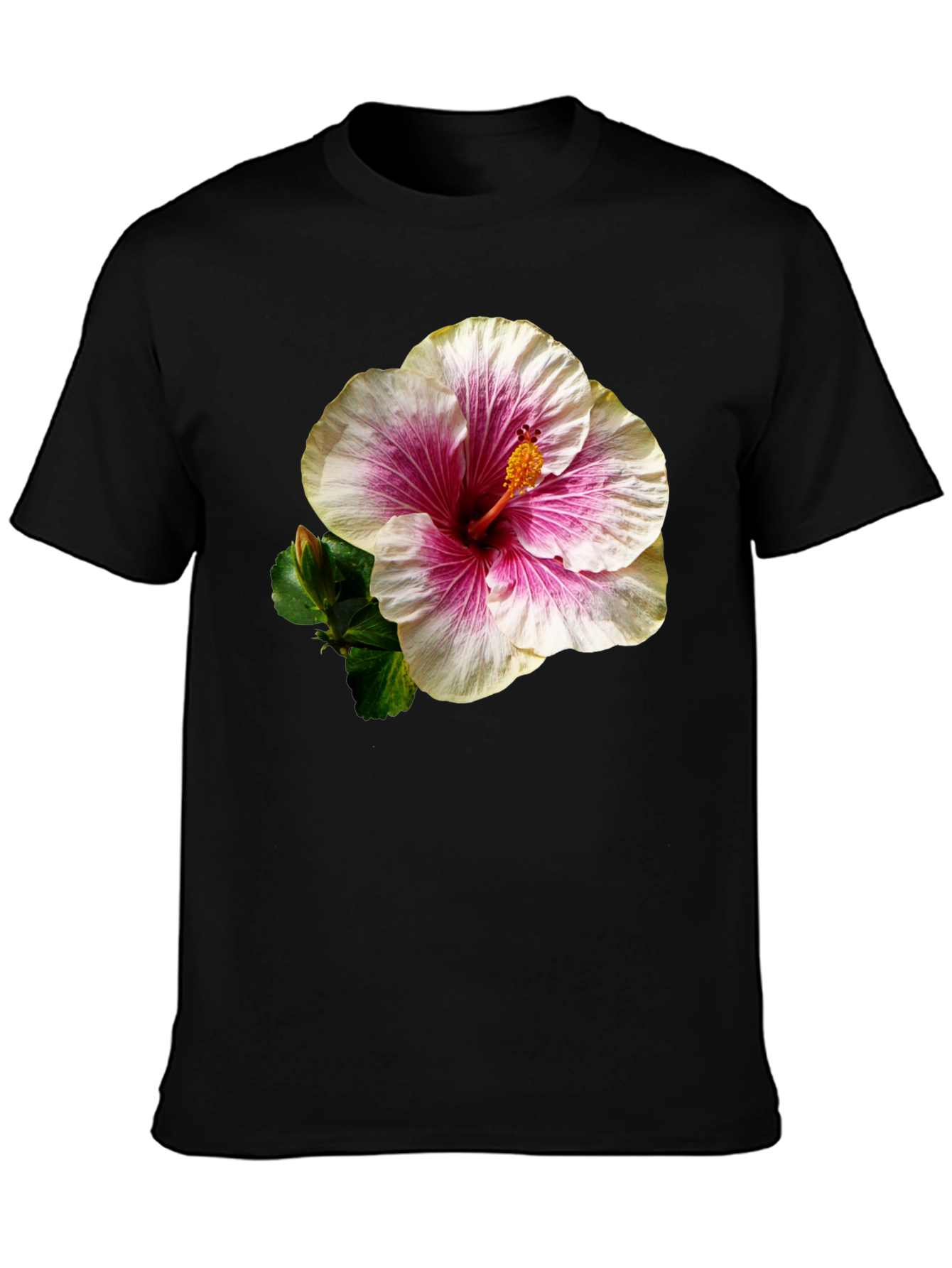 Black Hibiscus Flower Black T-Shirt view 3