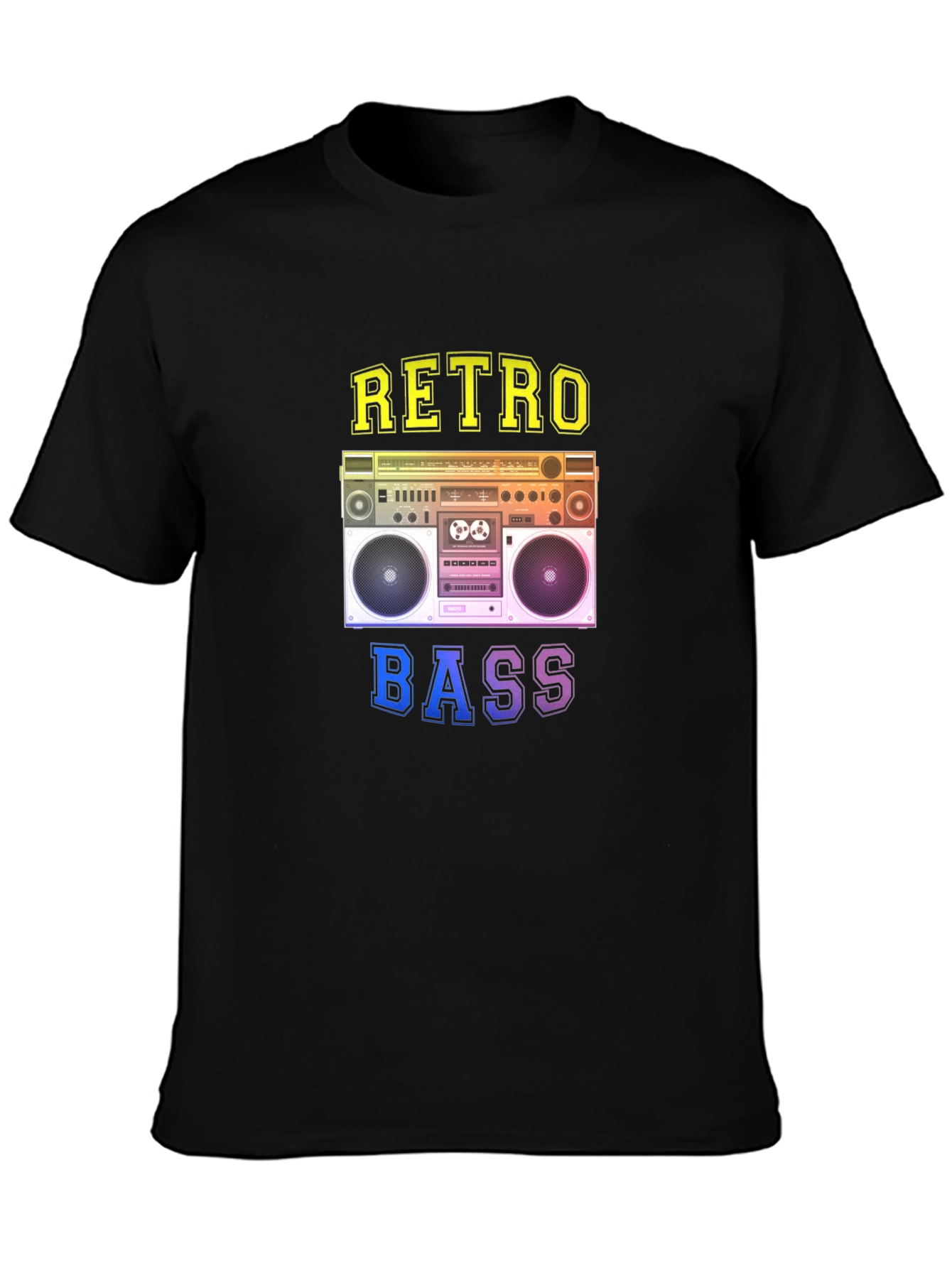 Black Retro Bass Graphic Tee - Vintage Boombox Design view 3