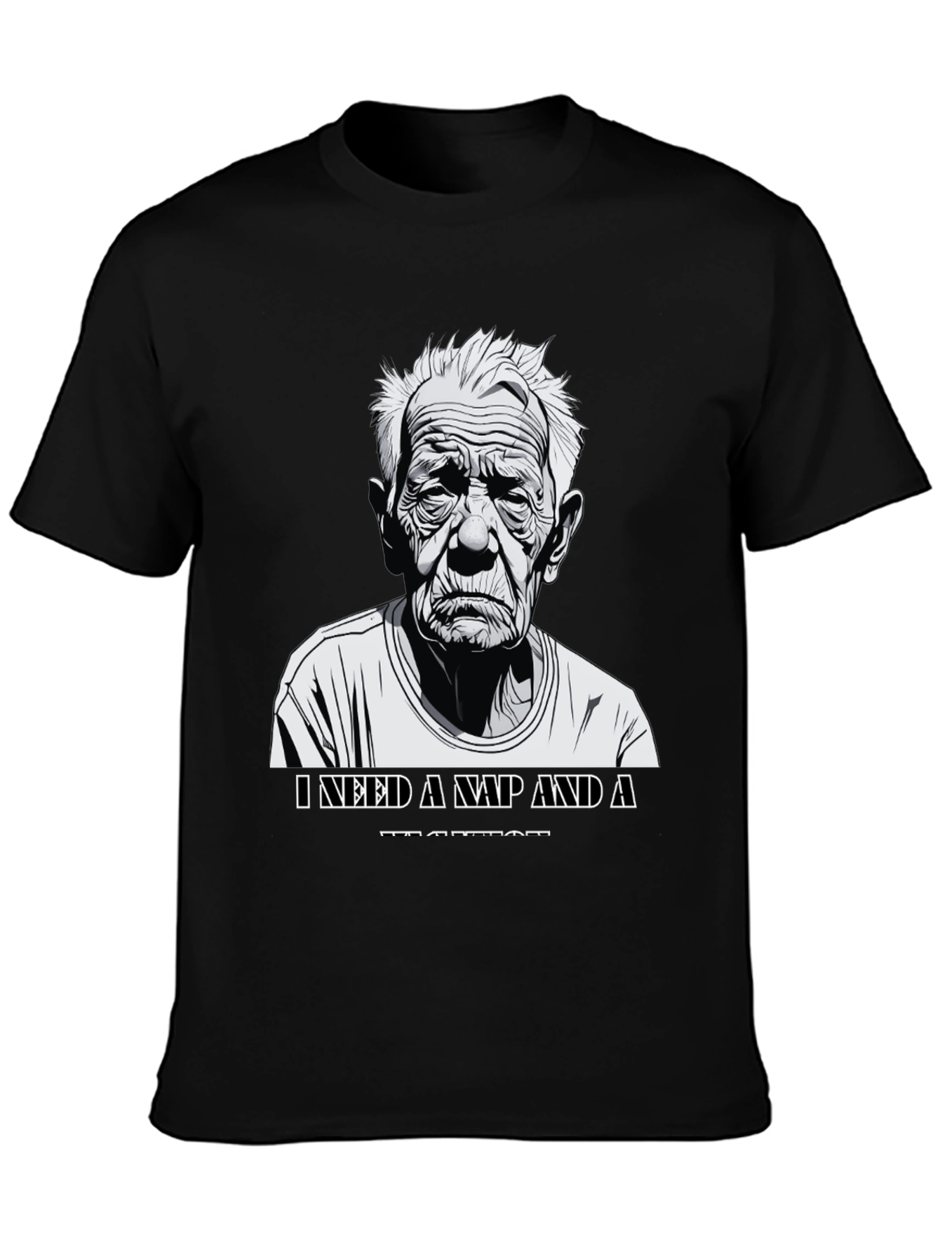 Black Funny Old Man Nap T-Shirt view 3