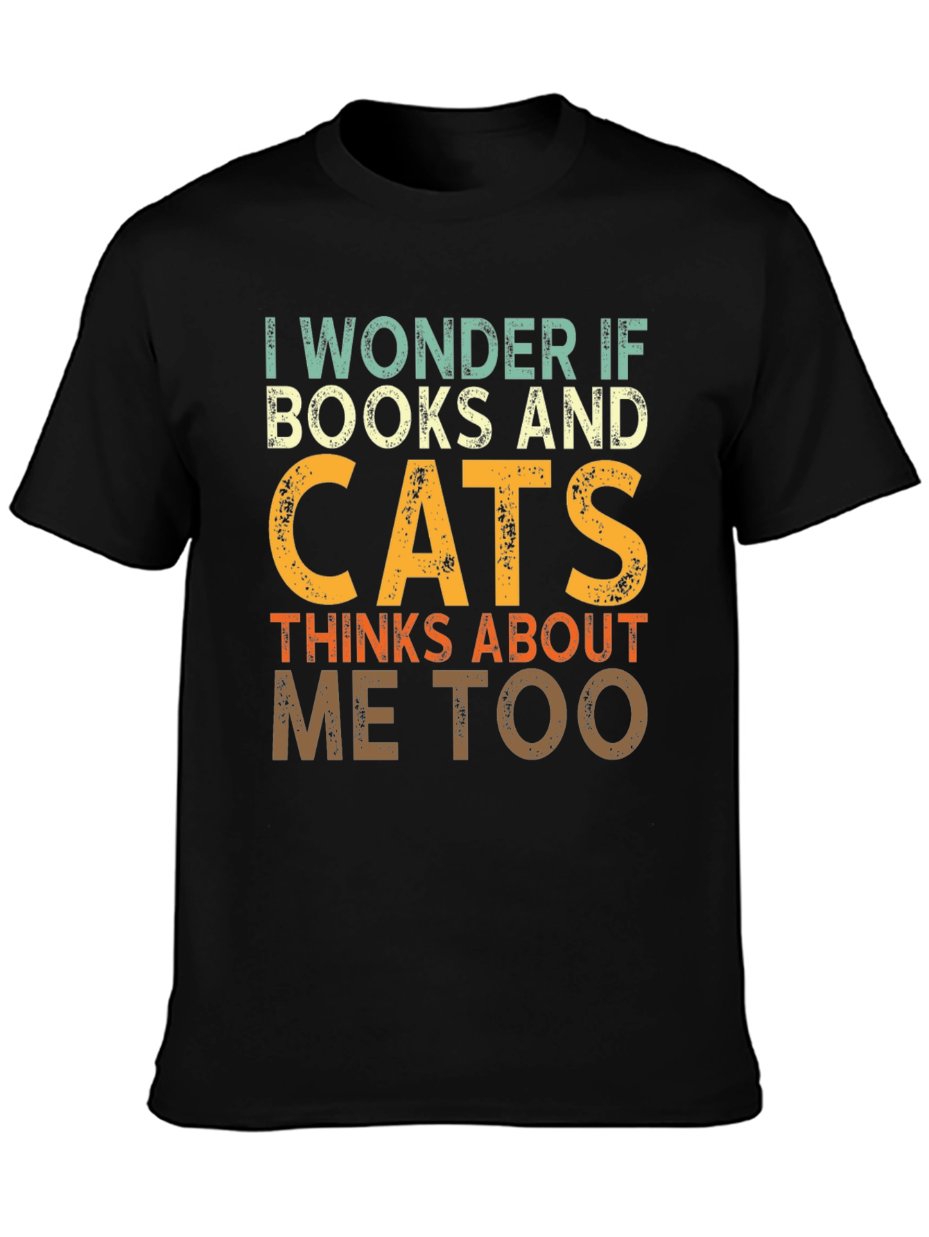 Black I Wonder If Books & Cats T-Shirt view 3