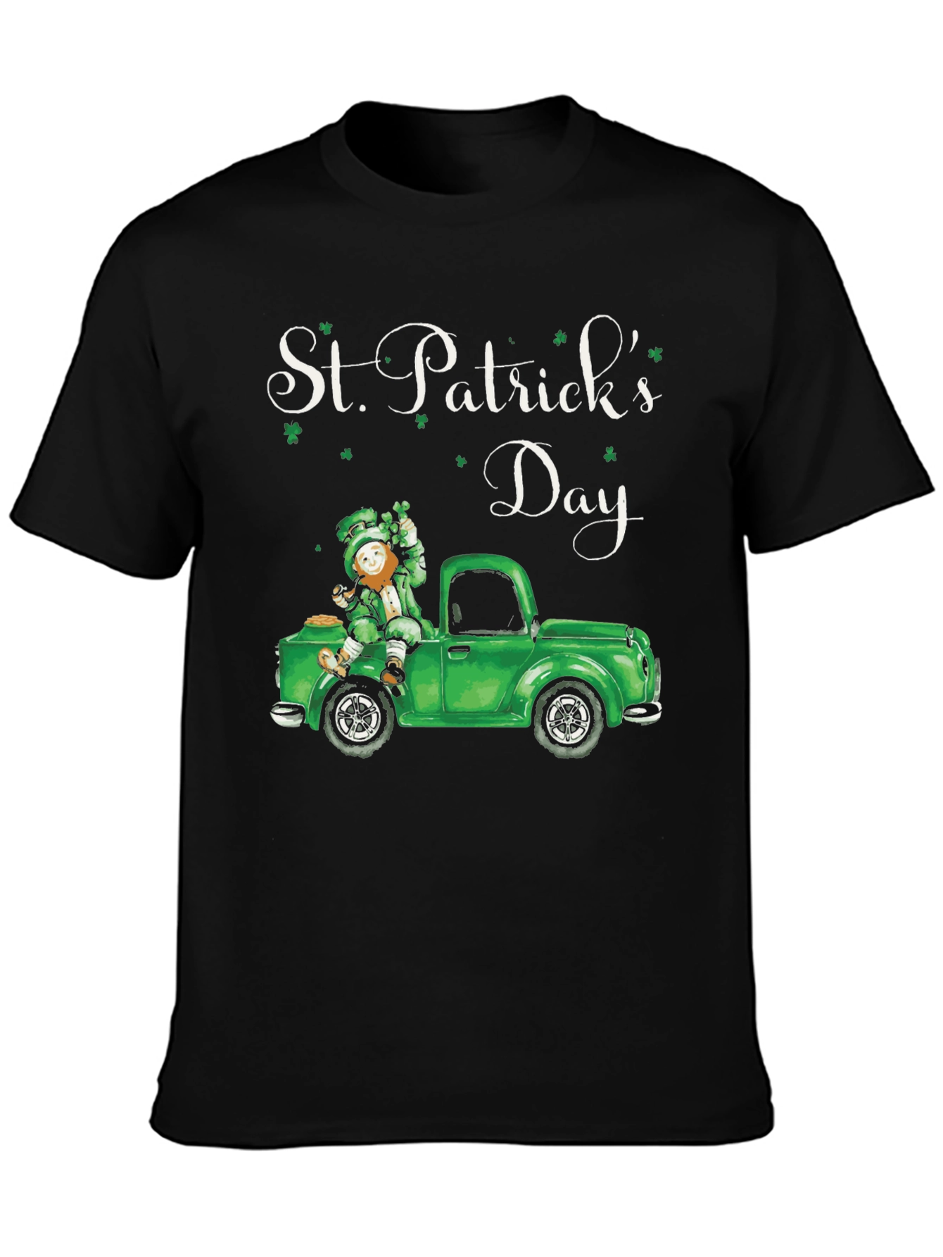 Black St. Patrick's Day Leprechaun Truck T-Shirt view 3