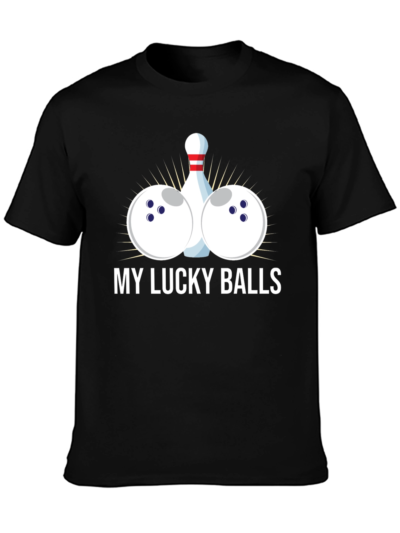 Black My Lucky Balls Bowling T-Shirt - Funny Bowler Tee view 3
