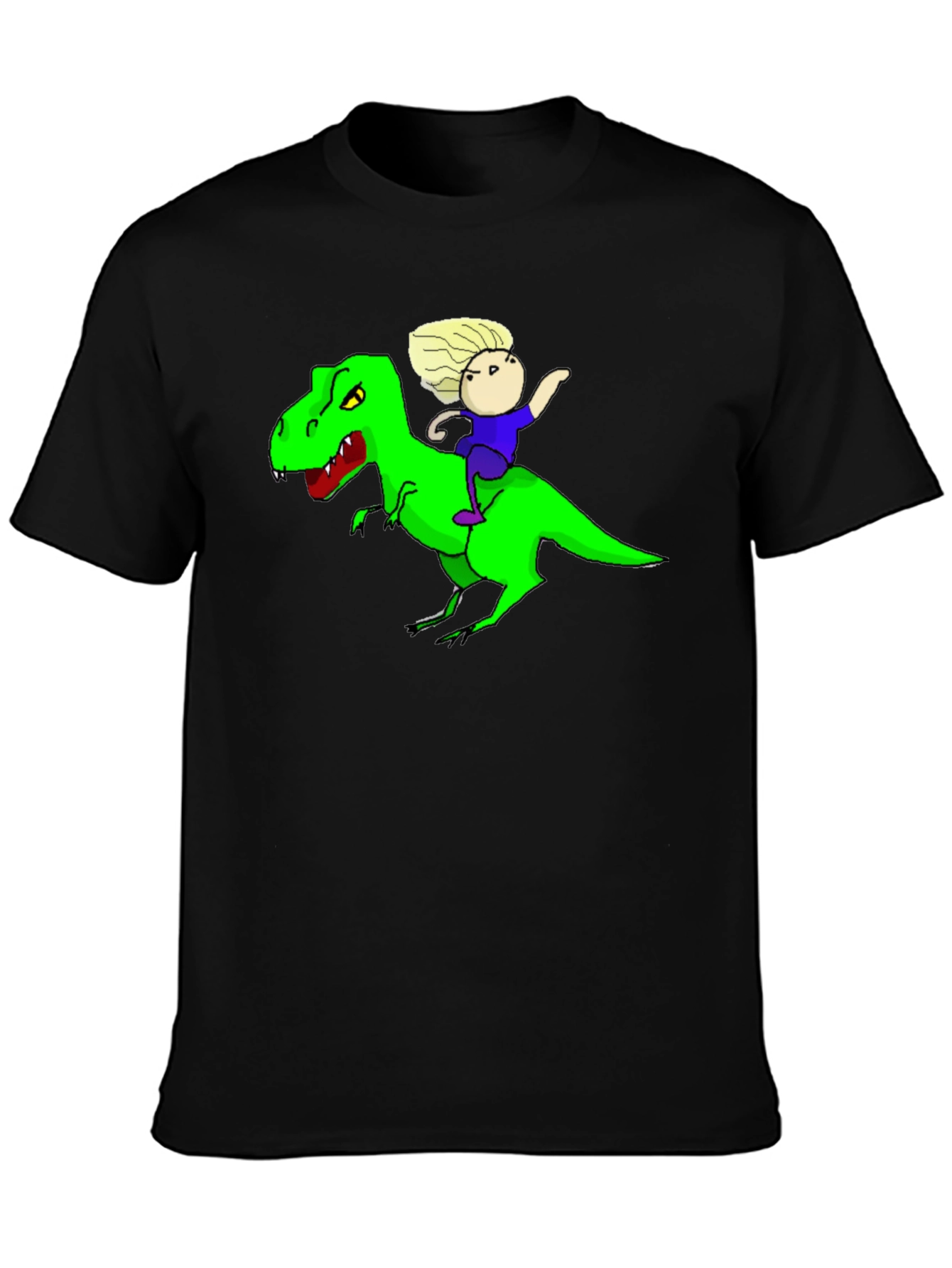 Black Dino Rider Graphic Tee - Black Cotton T-Shirt view 3