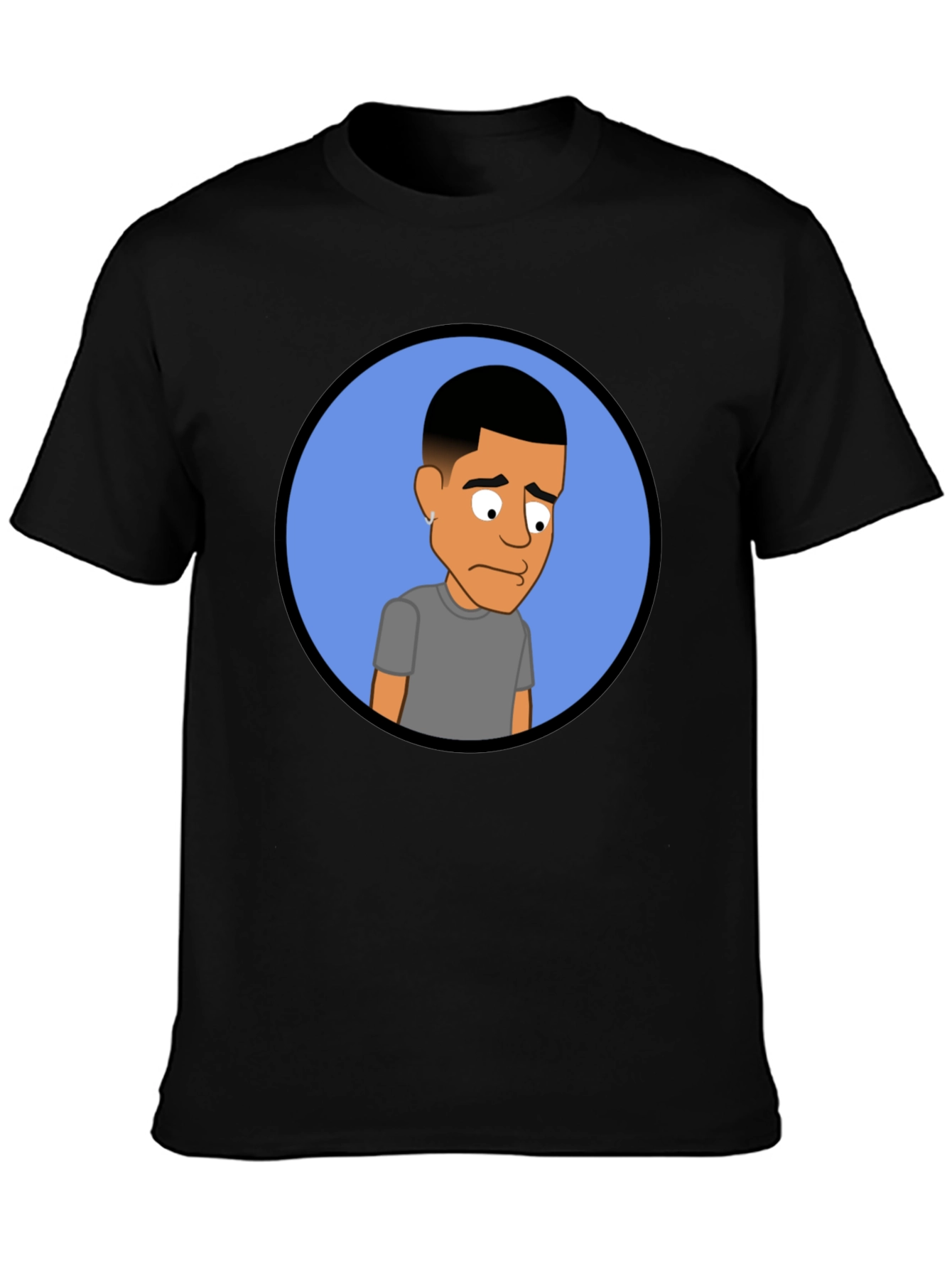 Black Cartoon Portrait Black Tee view 3