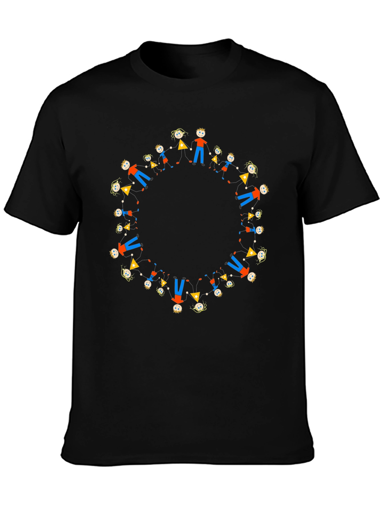 Black Tee with Circle of People Graphic - 3