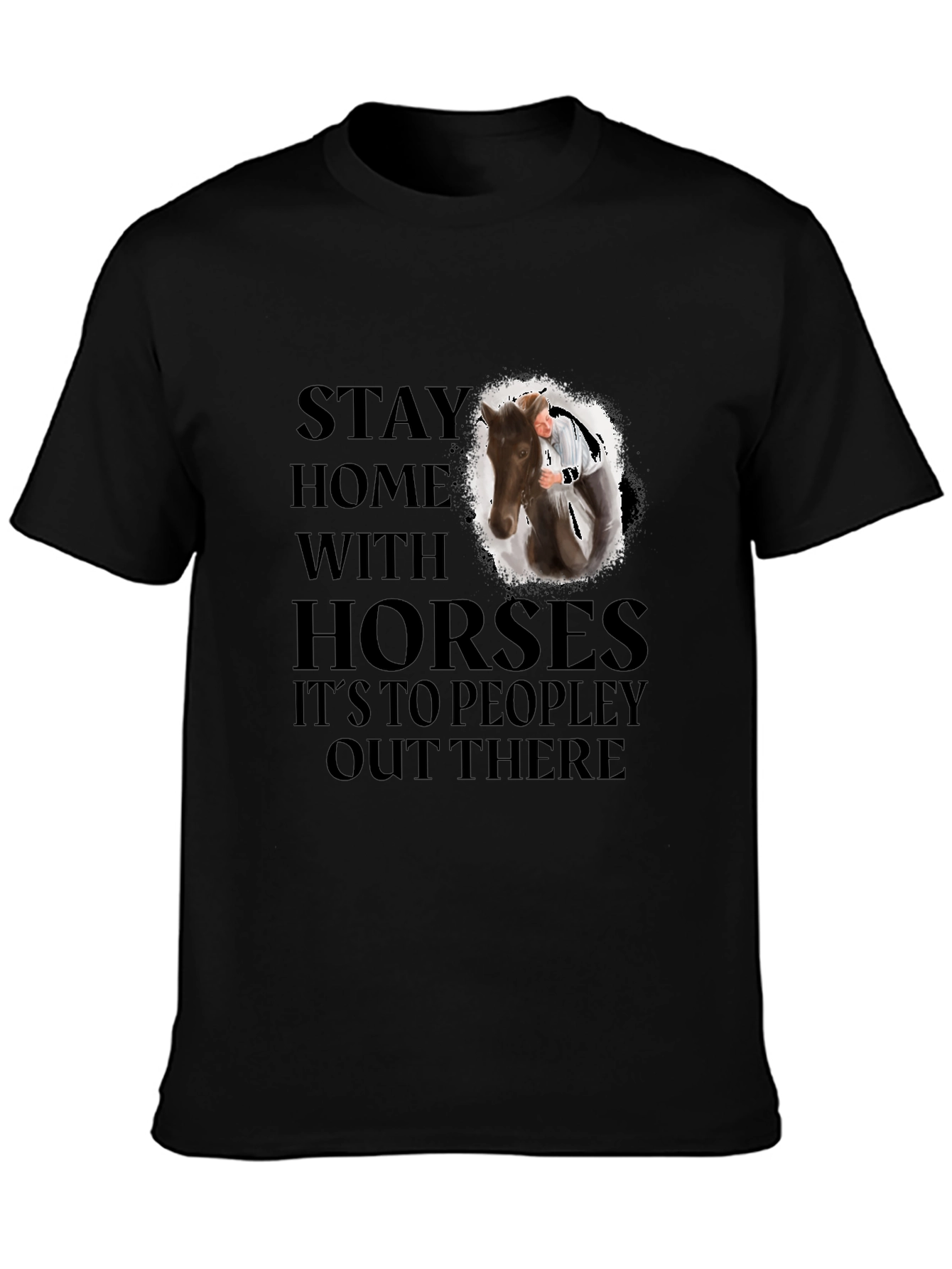 Black Stay Home With Horses Graphic Tee view 3