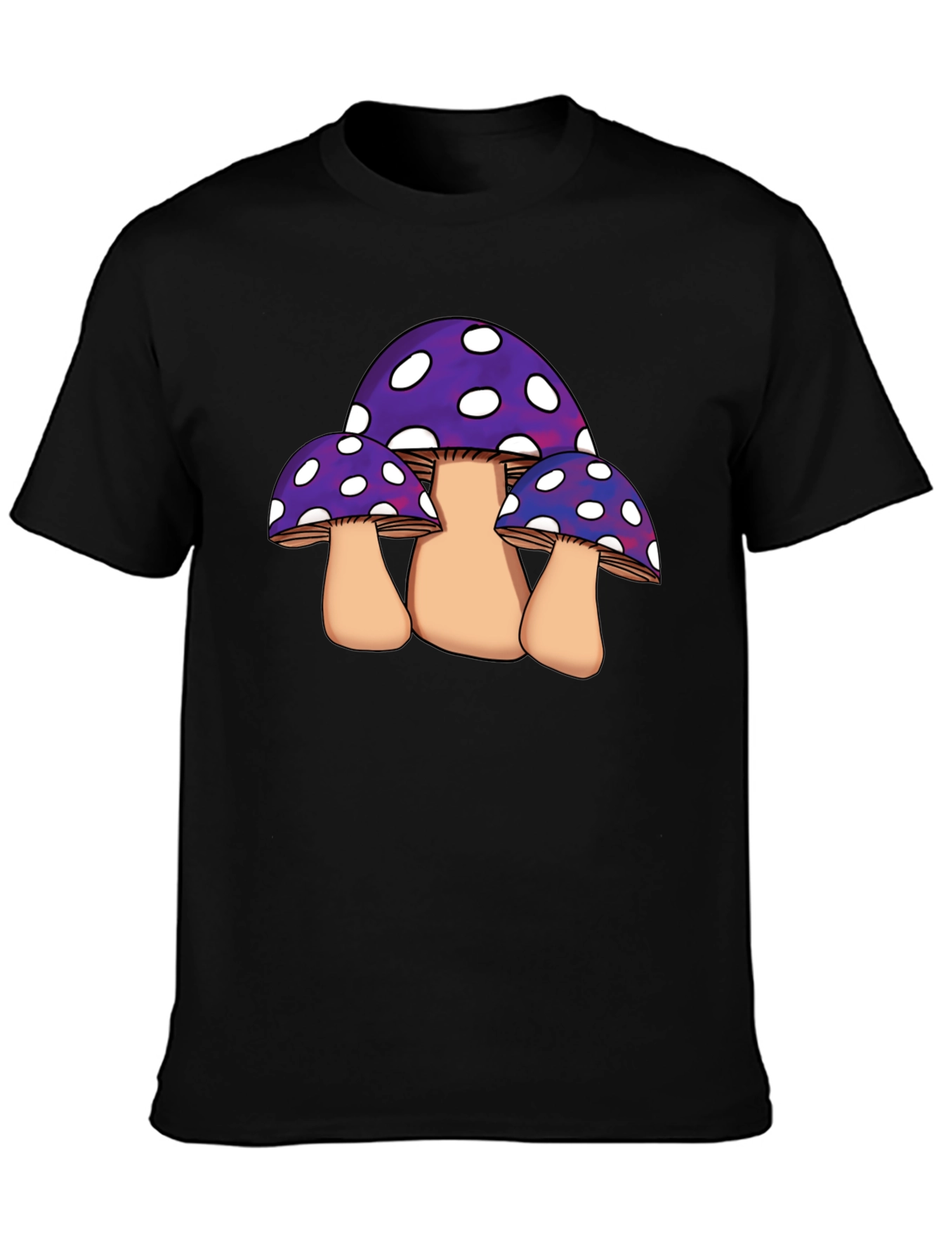 Black Funky Mushroom Graphic Tee - Black Cotton Blend view 3