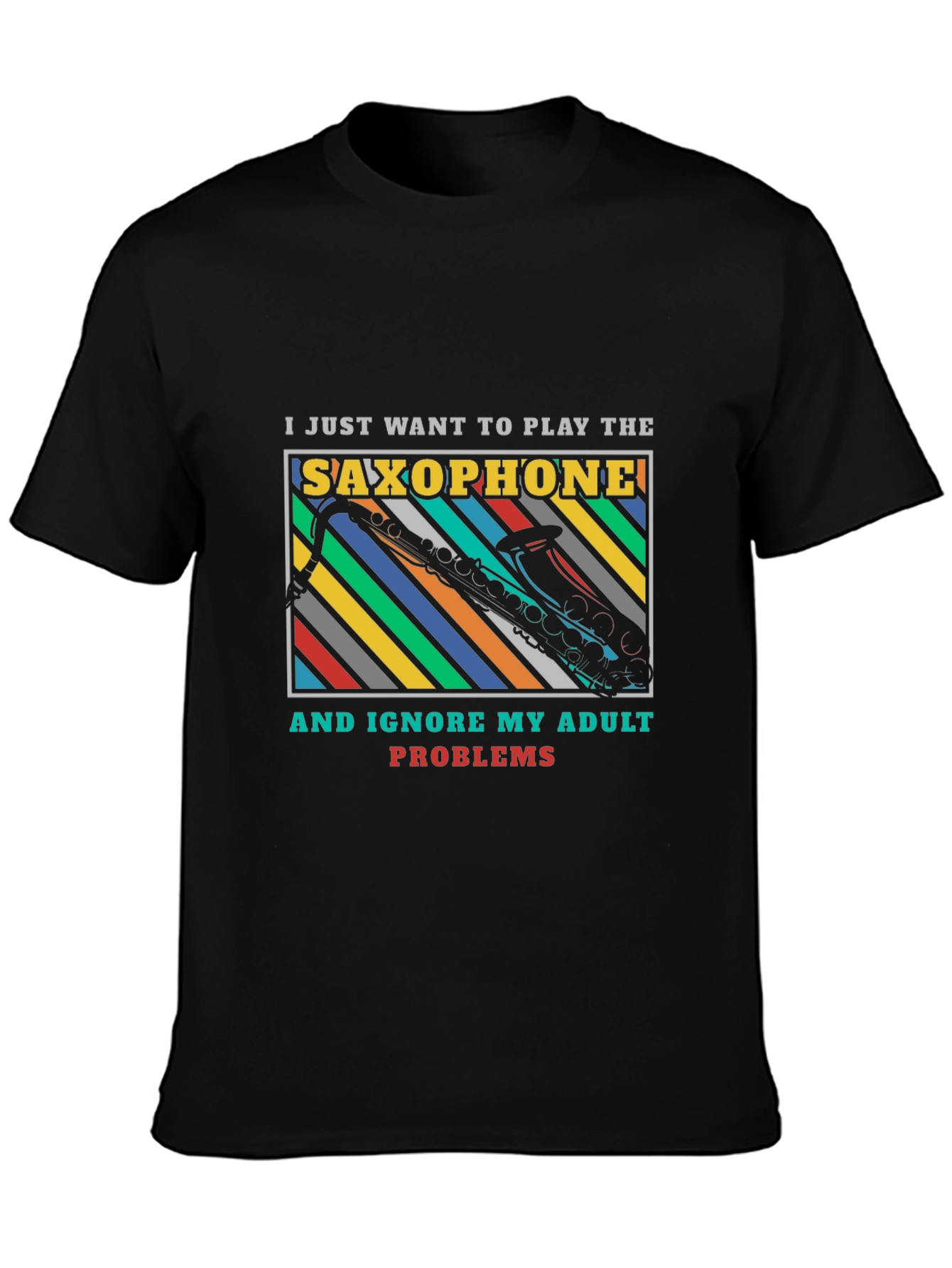 Black Saxophone Adult Problems Graphic T-Shirt view 3