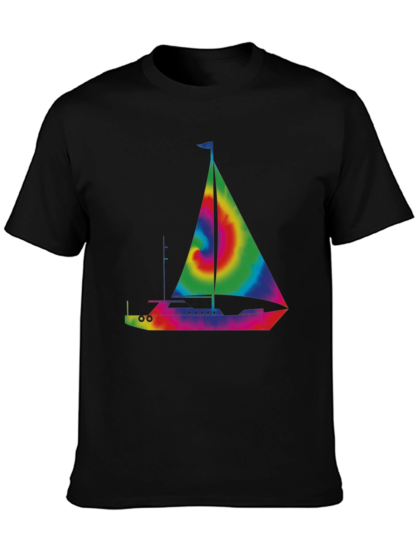 Black Tie-Dye Sailboat Graphic T-Shirt - Black view 3