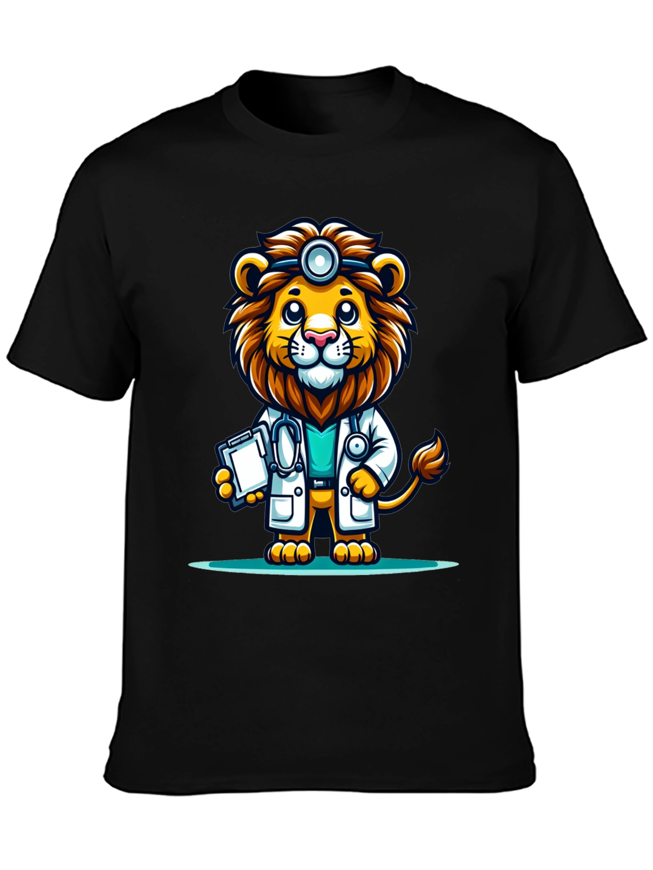 Black Lion Doctor Graphic Tee - Cute Cartoon Animal T-Shirt view 3