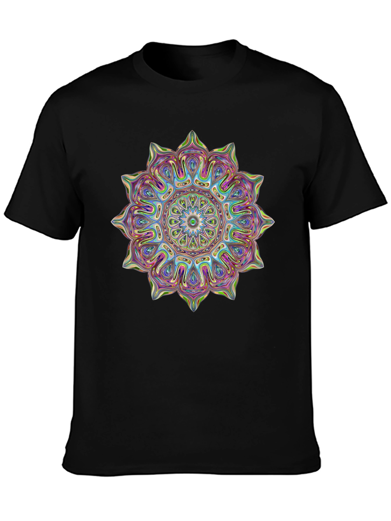 Black Psychedelic Mandala Graphic Black T-Shirt view 3