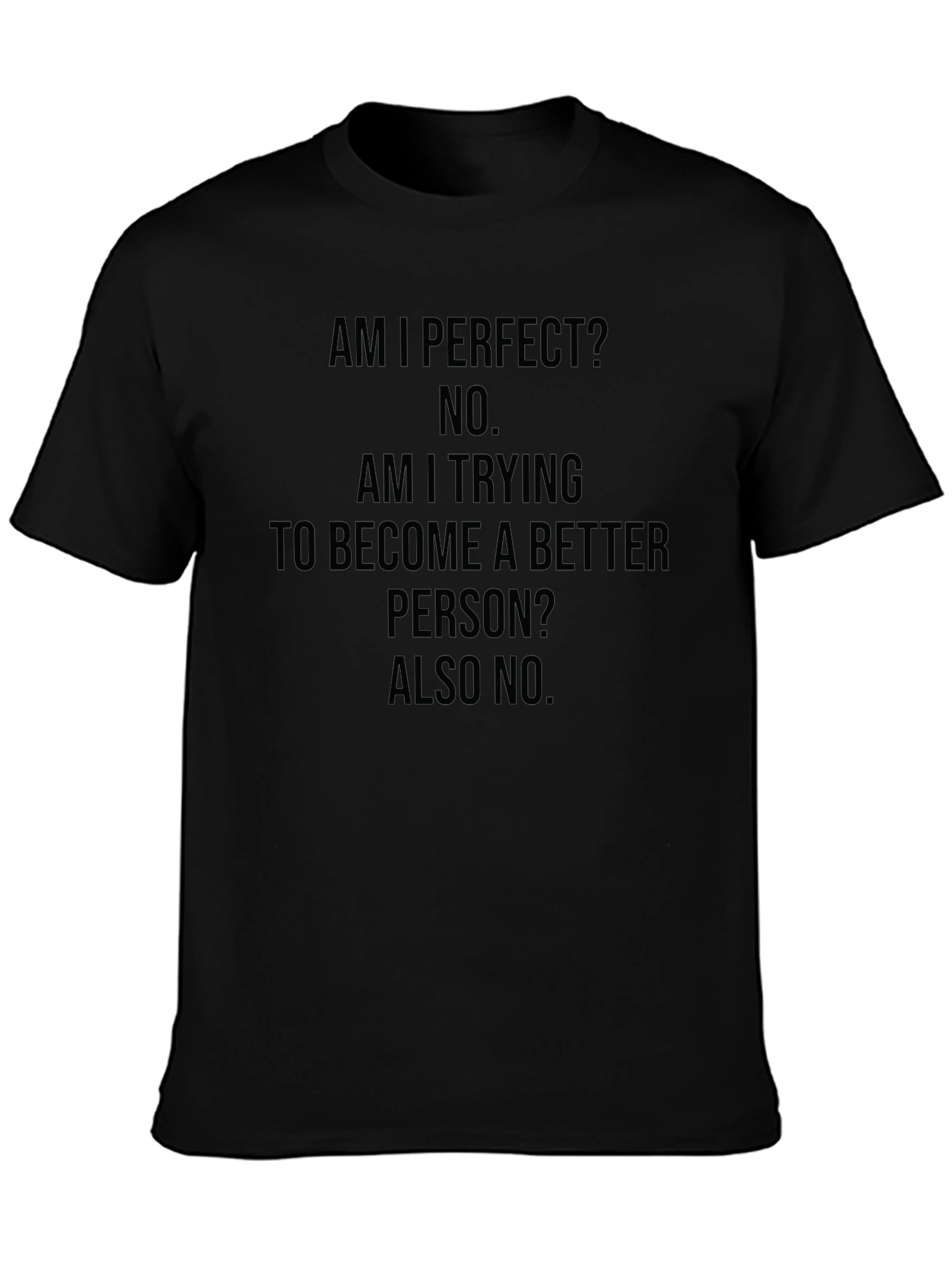 Black Funny Graphic Tee: Am I Perfect? No. Black T-Shirt view 3