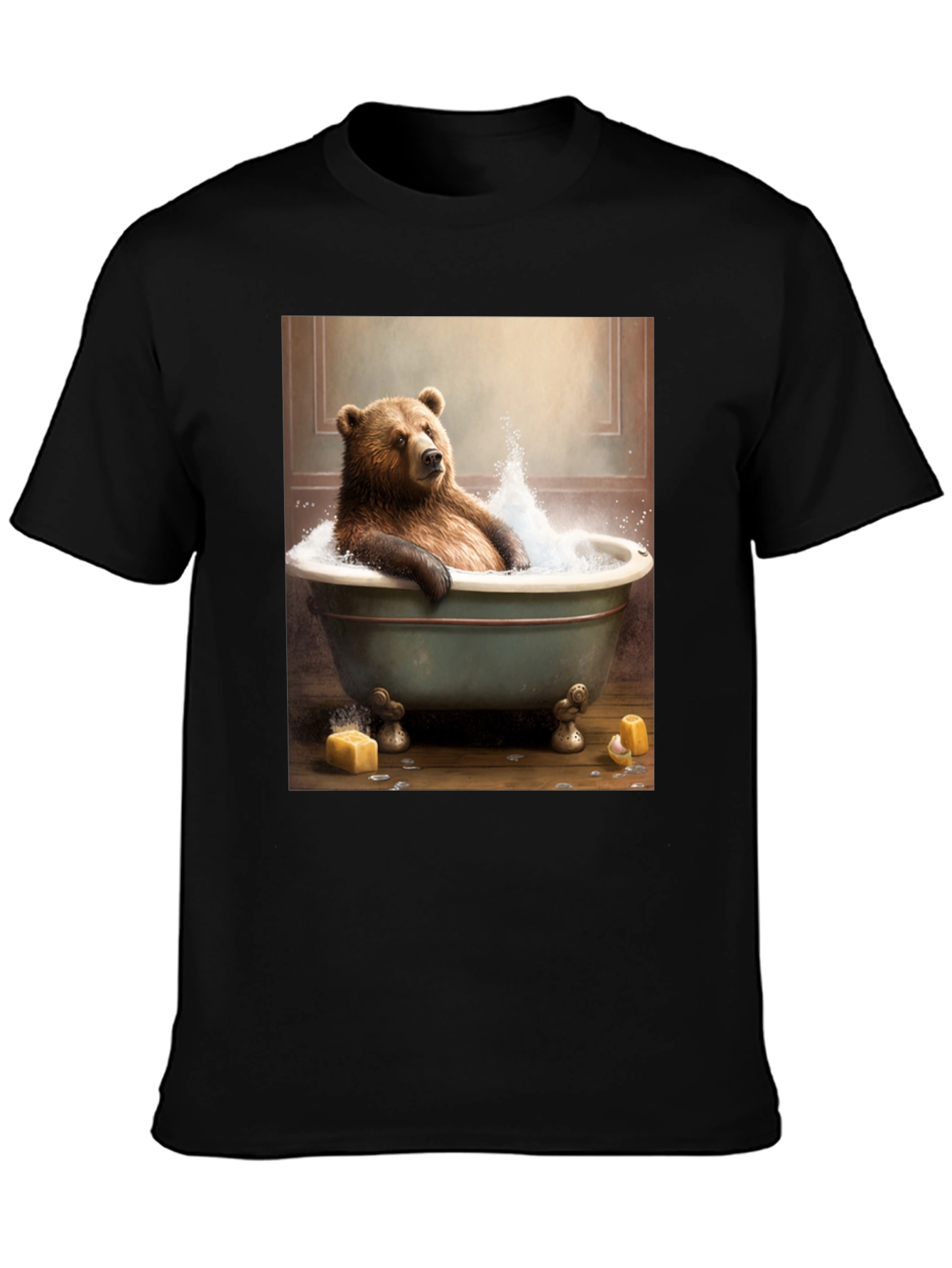 Black Bear in Tub T-Shirt - Humorous Animal Graphic Tee view 3