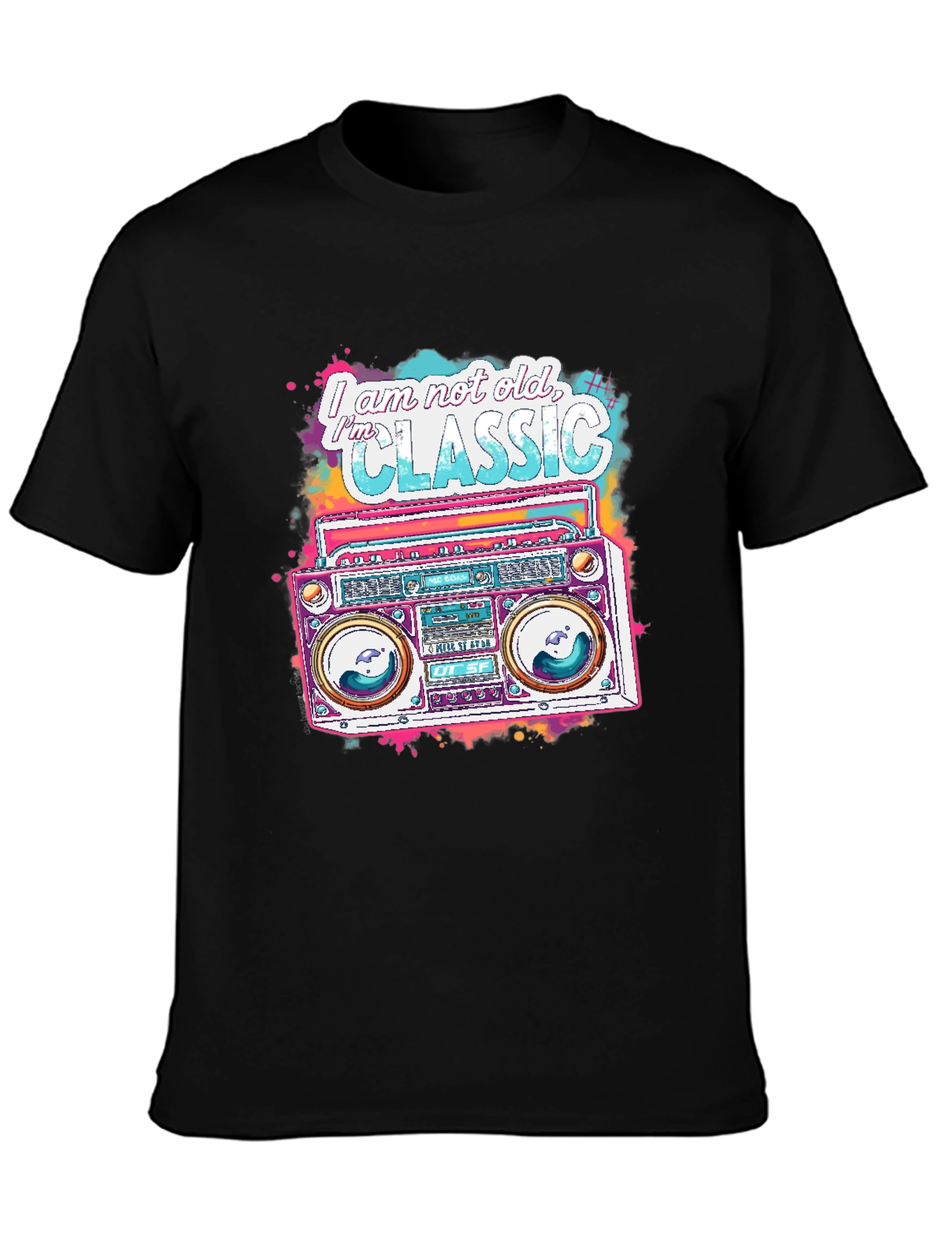 Black Retro Boombox Graphic Tee - I am not old, I'm Classic view 3
