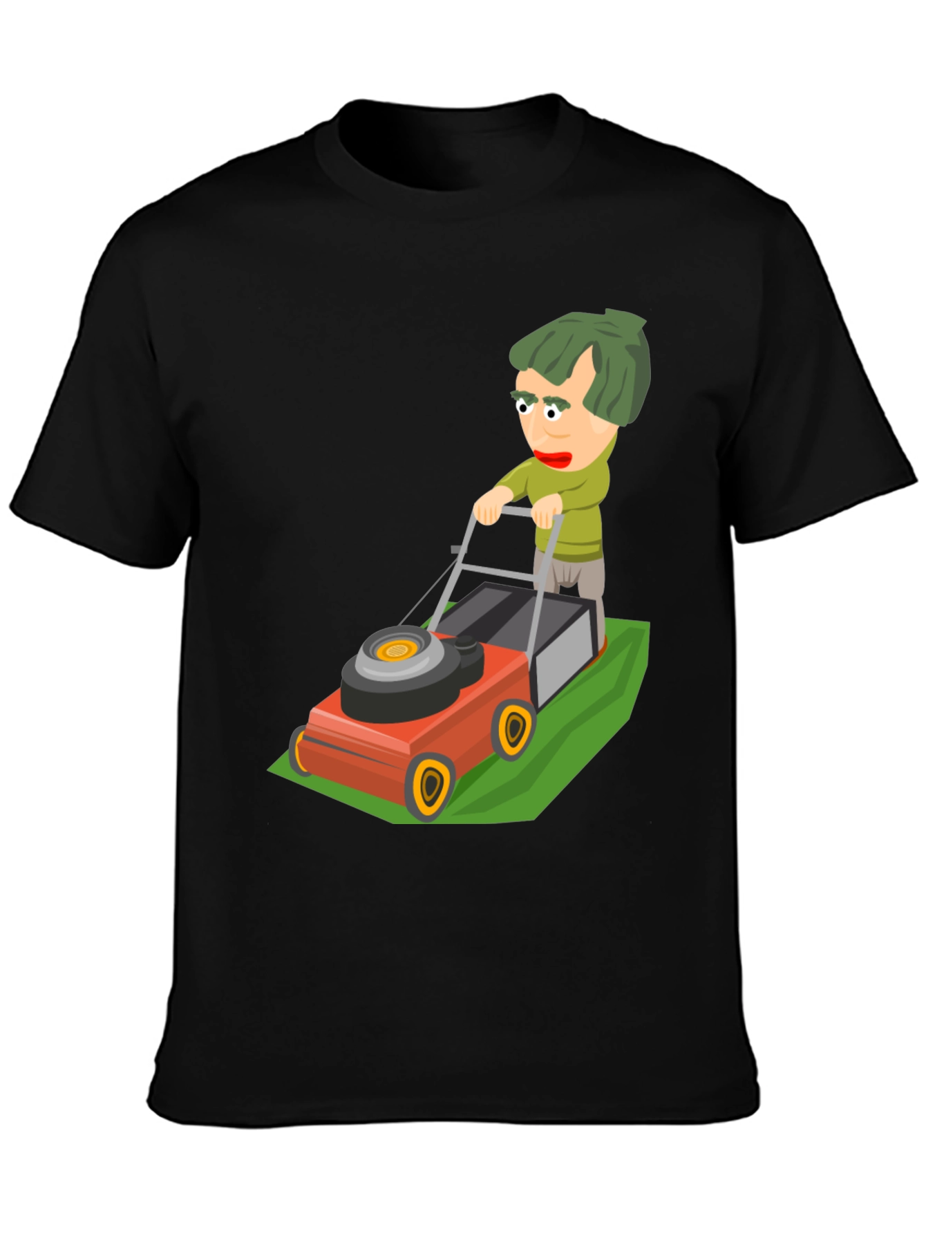Black Cartoon Lawn Mower T-Shirt view 3