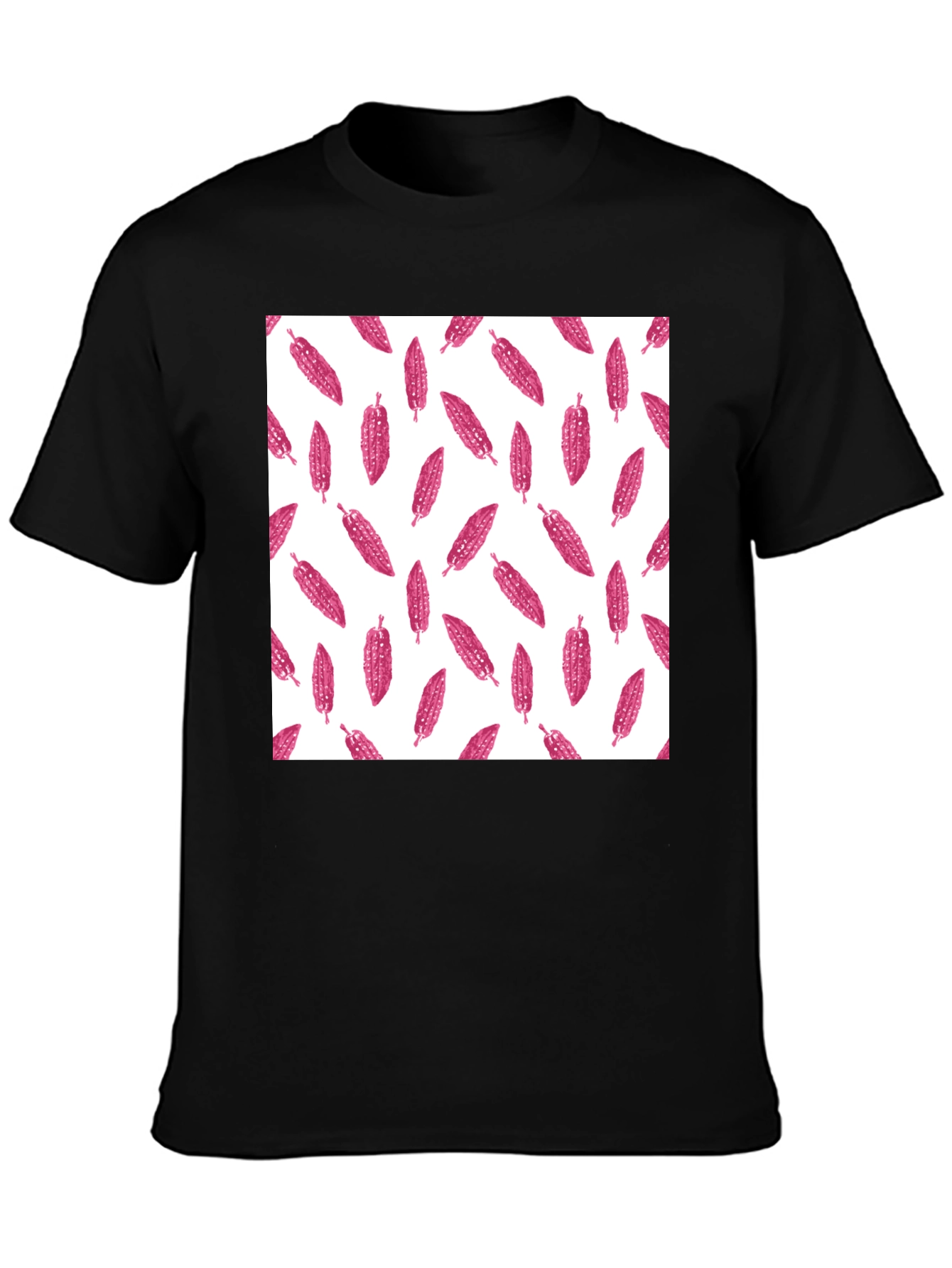 Black Black Tee with Pink Corn Pattern view 3